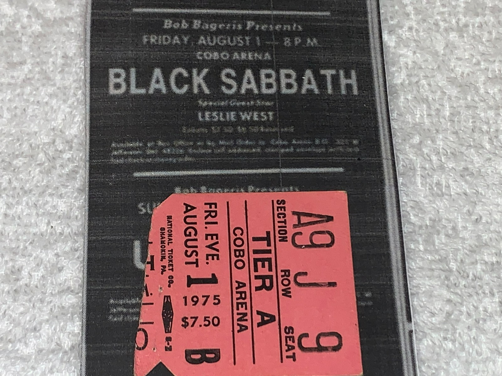 BLACK SABBATH 1975 CONCERT TICKET STUB COBO ARENA DETROIT OZZY OSBOURNE Ephemera