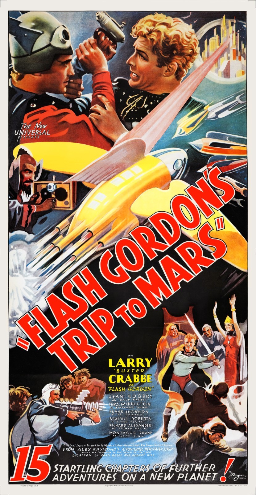 FLASH GORDON’S TRIP TO MARS (1938) – 41″x79″ huge restored RARE movie poster!!