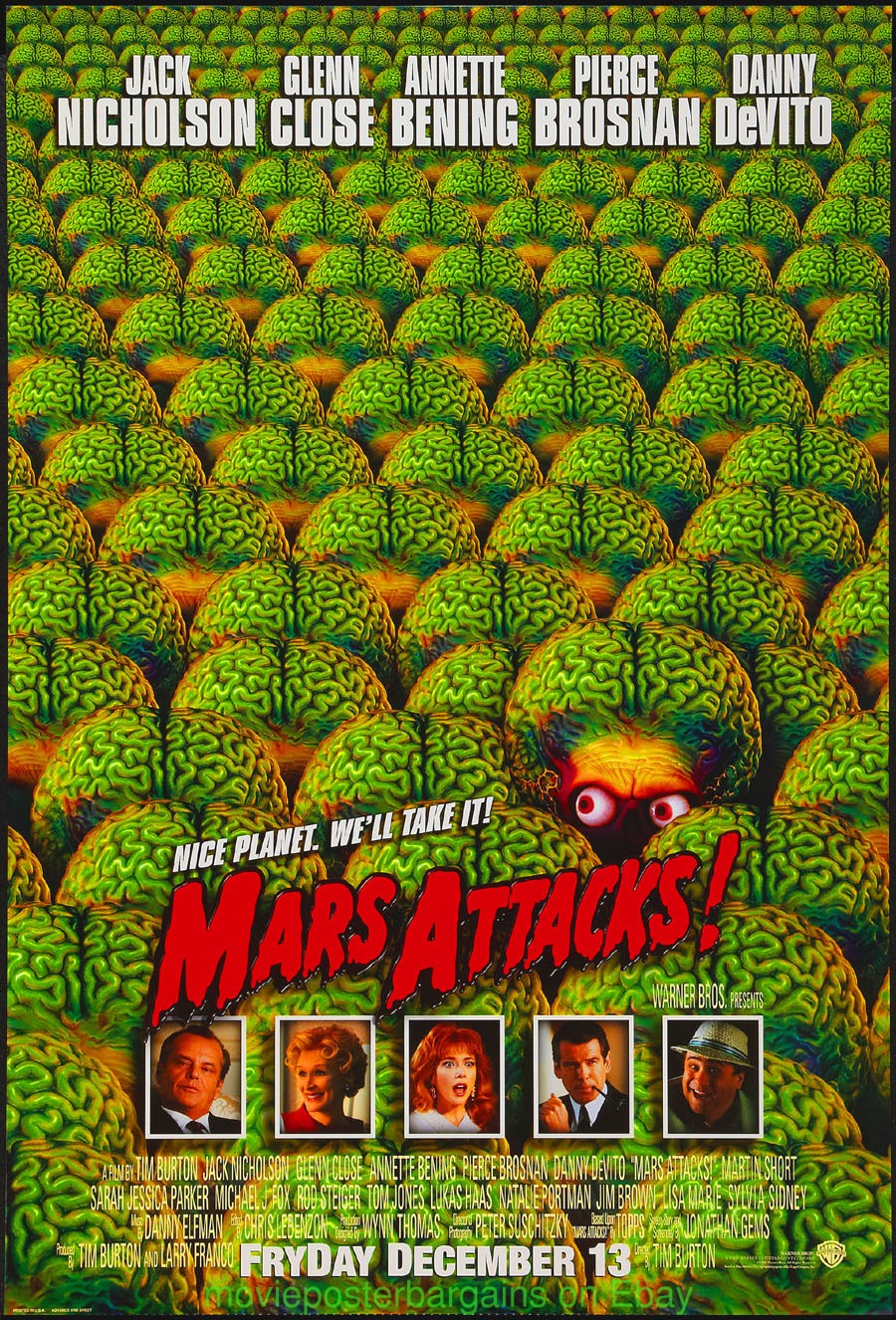 MARS ATTACKS MOVIE POSTER Original SS 27×40 JACK NICHOLSON TIM BURTON 1996