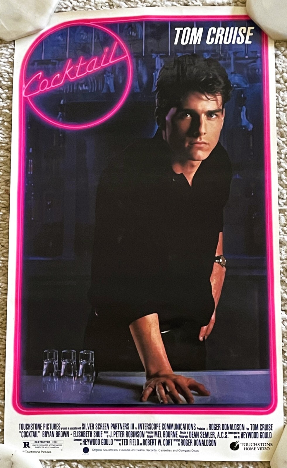 COCKTAIL-TOM CRUISE-ORIGINAL 1988 HOME VIDEO MOVIE POSTER-TOUCHSTONE HOME VIDEO