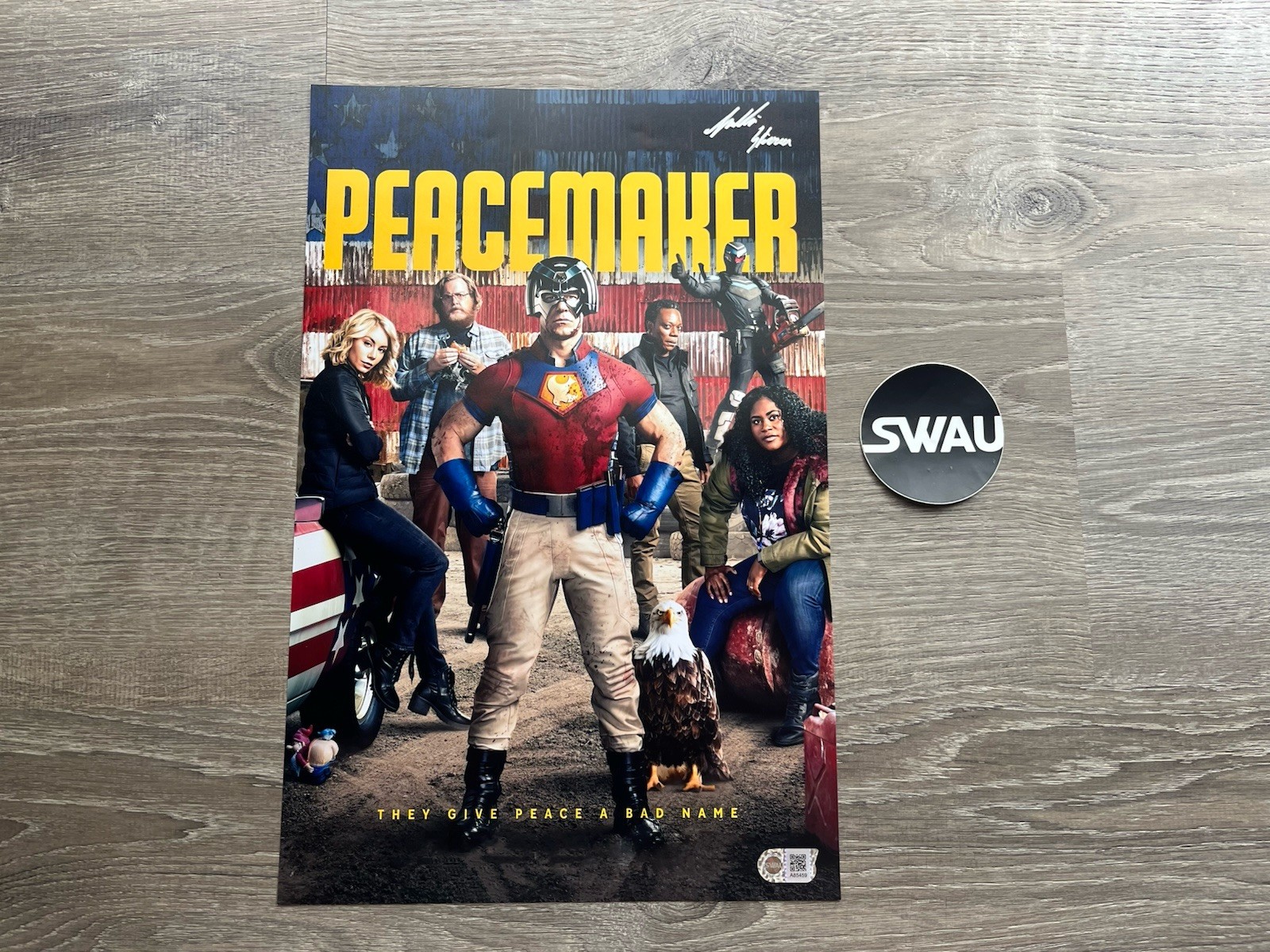 Freddie Stroma Signed Peacemaker 11×17 Photo SWAU COA Vigilante DC HBO