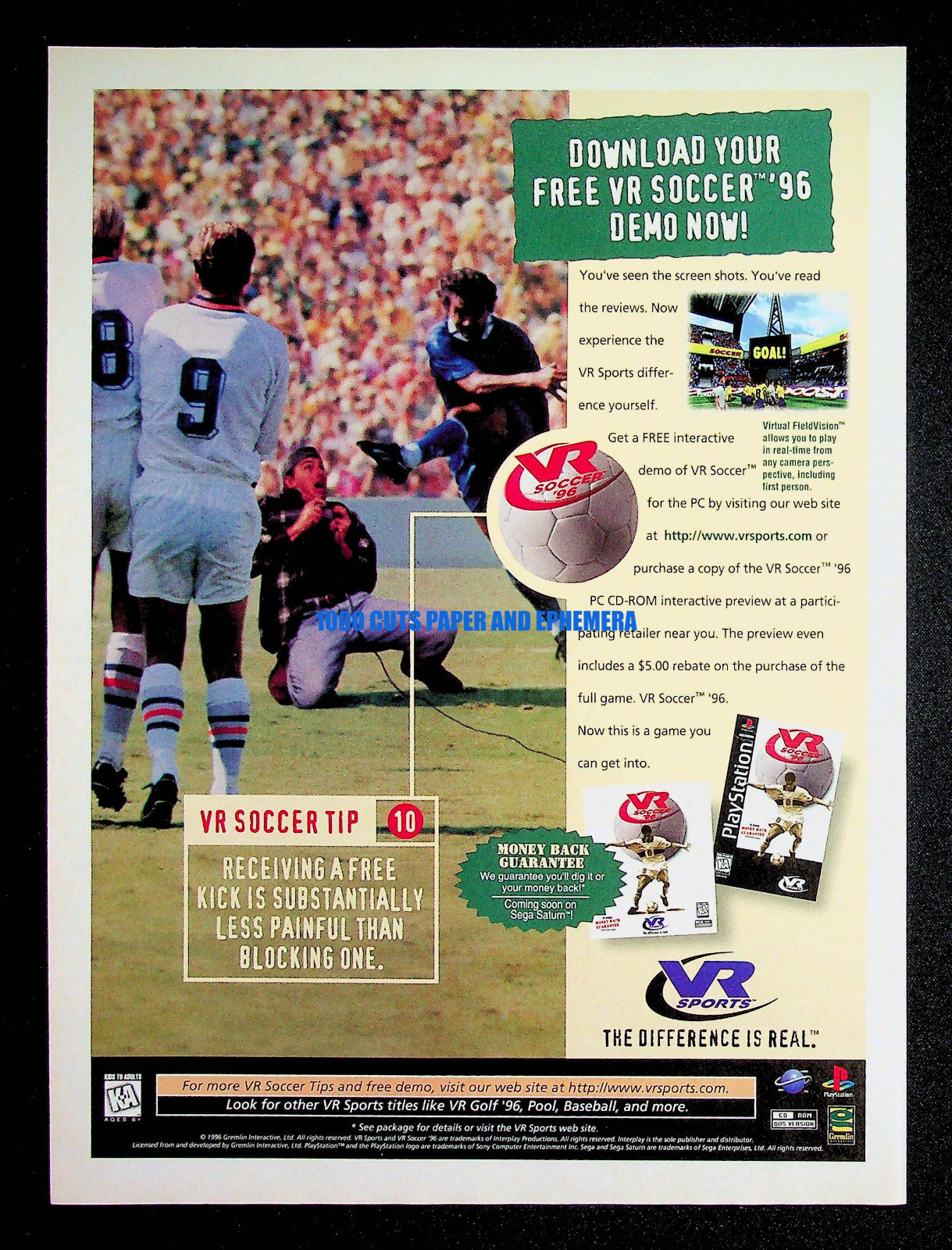 VR Sports Soccer ’96 Gremlin Interactive 1996 Print Magazine Ad Poster ADVERT