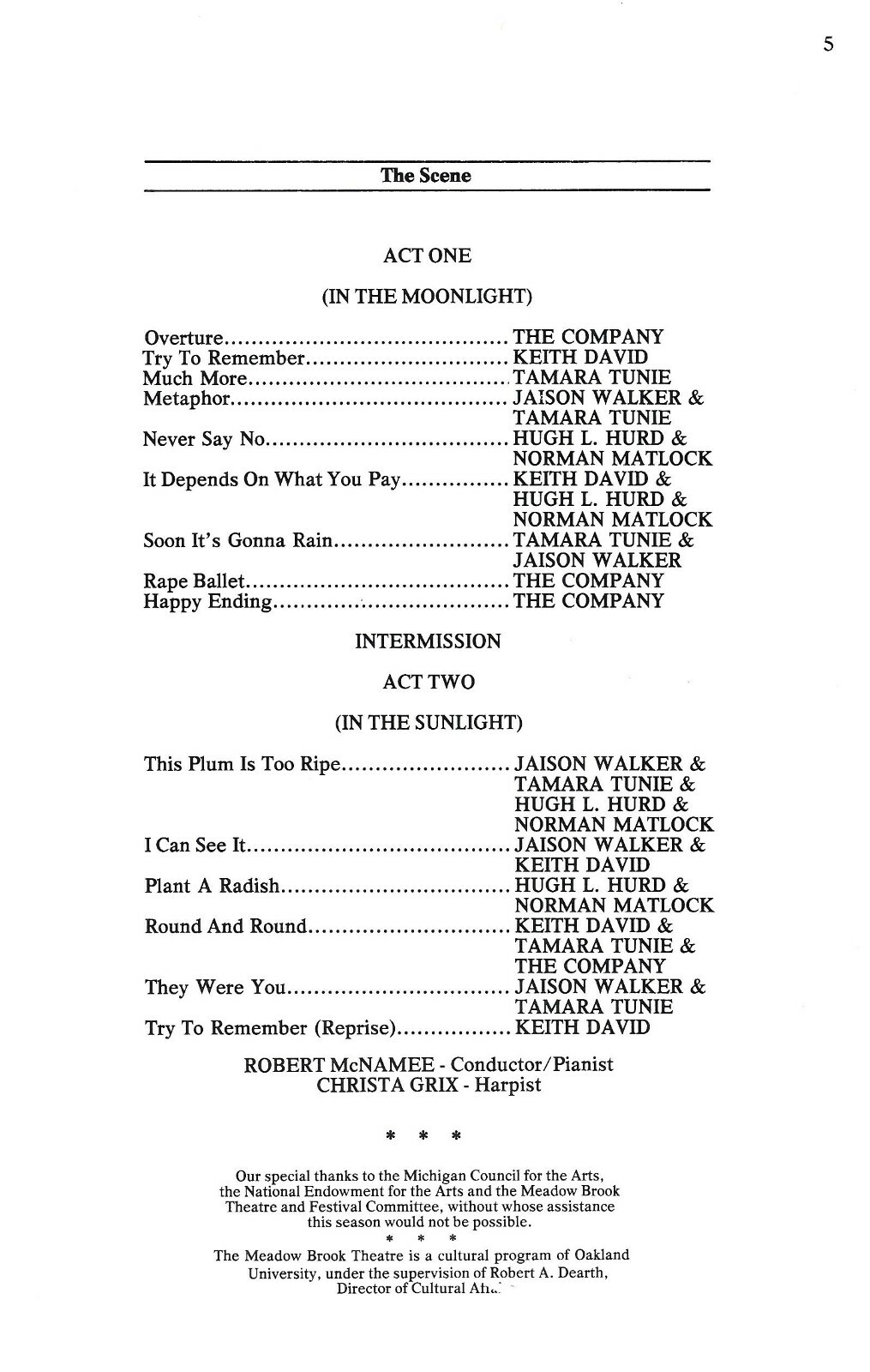 Harvey Schmidt “THE FANTASTICKS” Tom Jones 1983 Rochester, Michigan Playbill