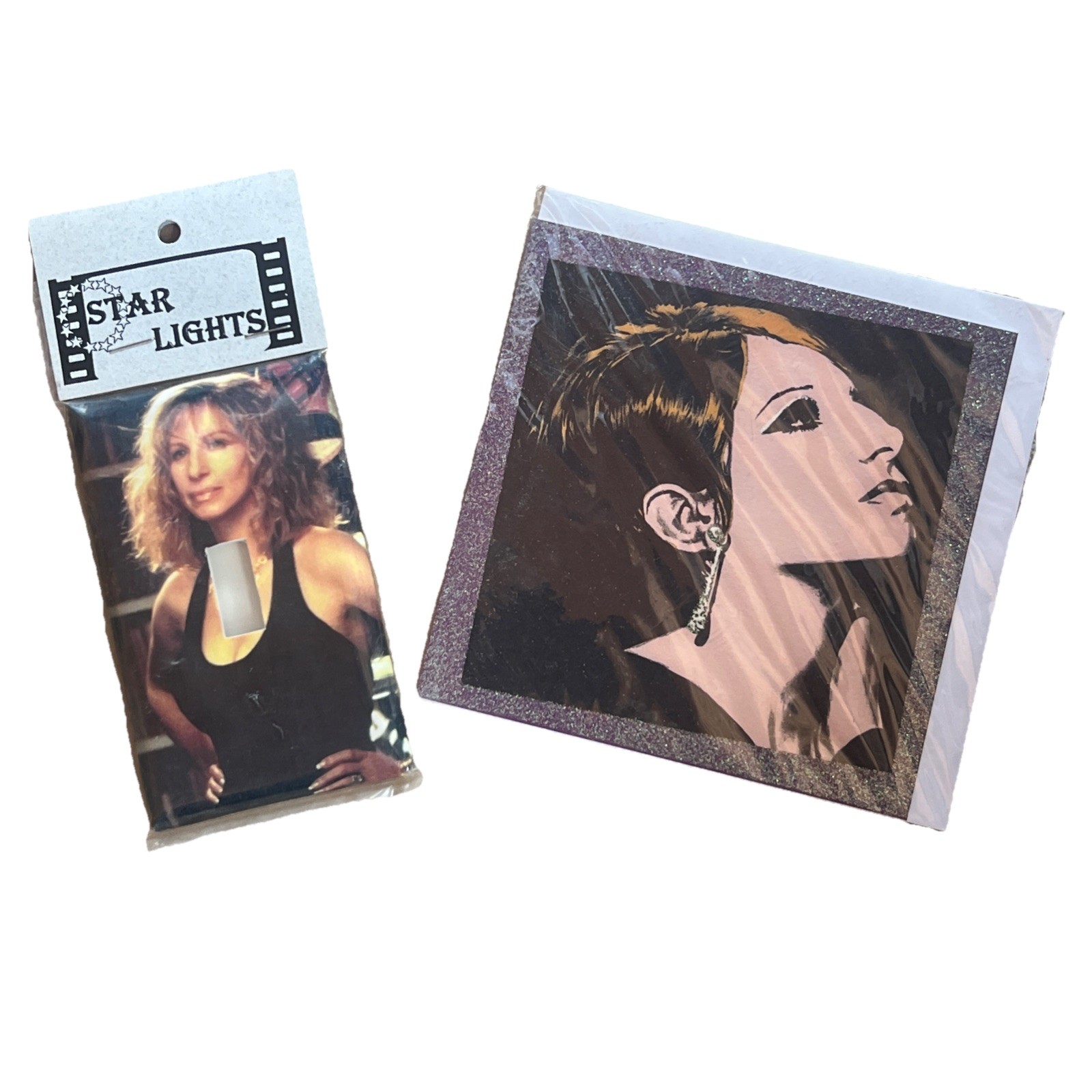 Barbra Streisand Star Light Switch Plate + British Glitter Card Art 2002 ICON