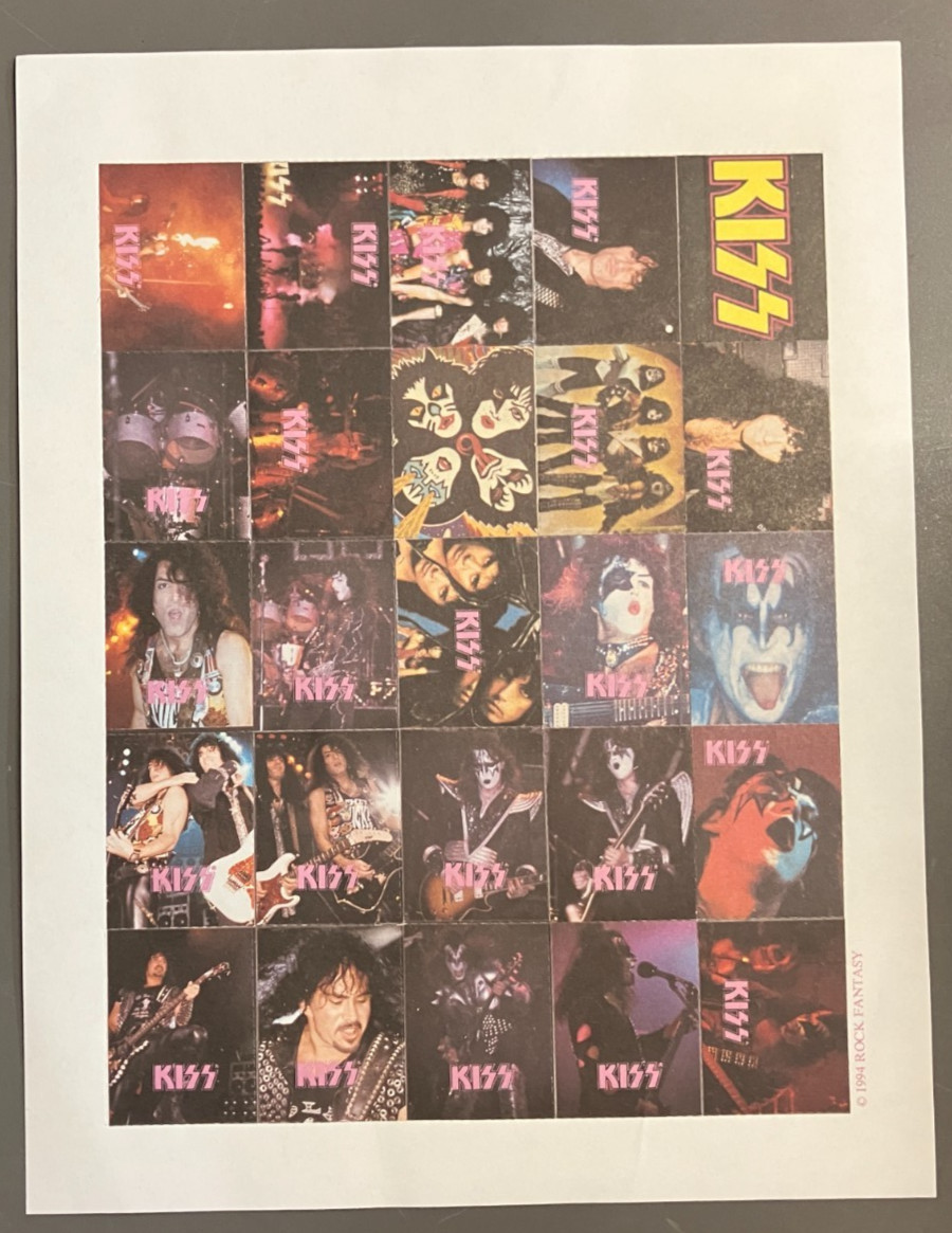 Kiss sheet of stamps NOT POSTAGE STAMPS 25 uncut stamps 8 X 10 Rock Fantasy 1984