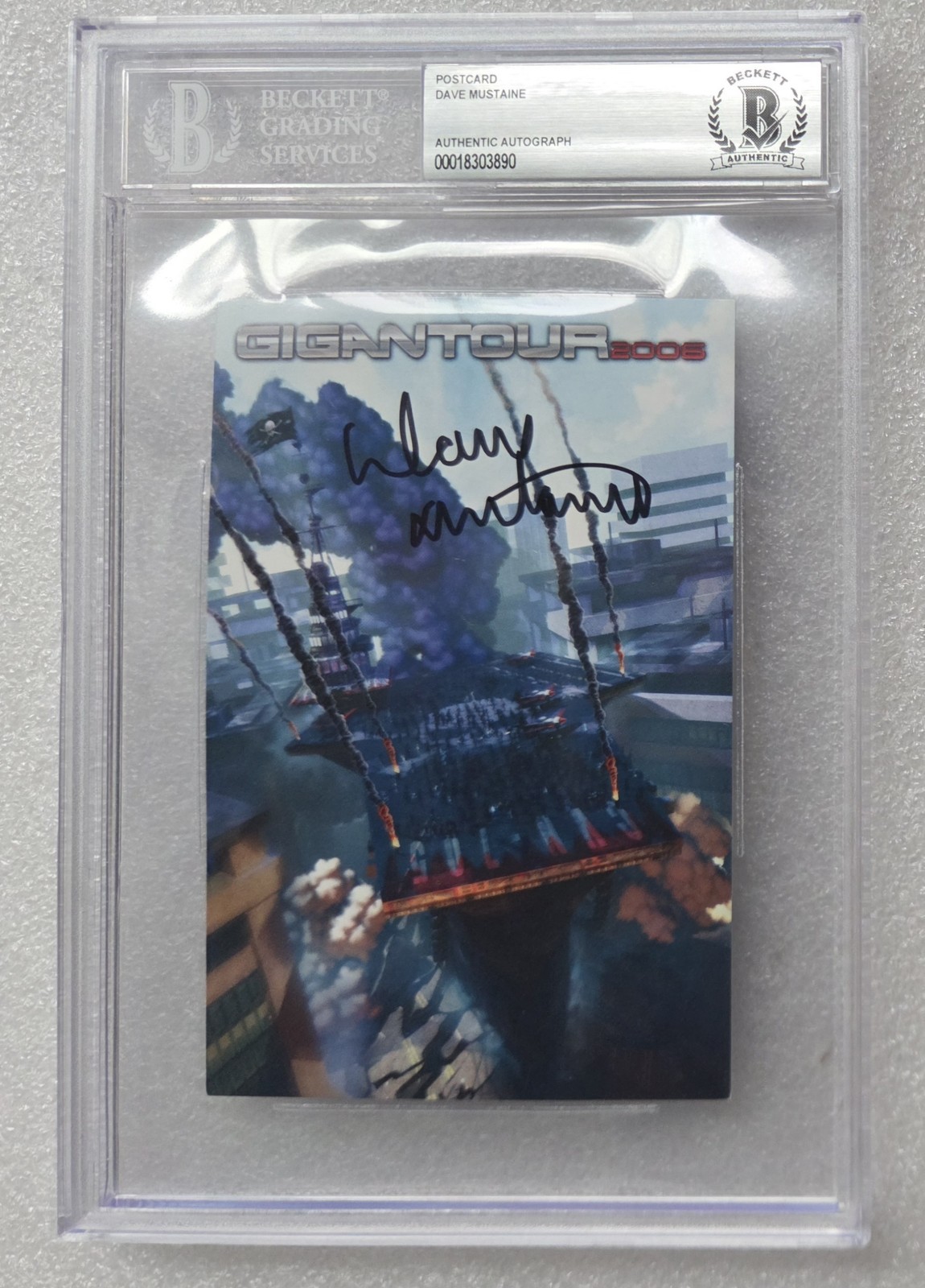 DAVE MUSTAINE SIGNED POSTCARD BECKETT BAS COA AUTOGRAPHED SLABBED MEGADETH 2006