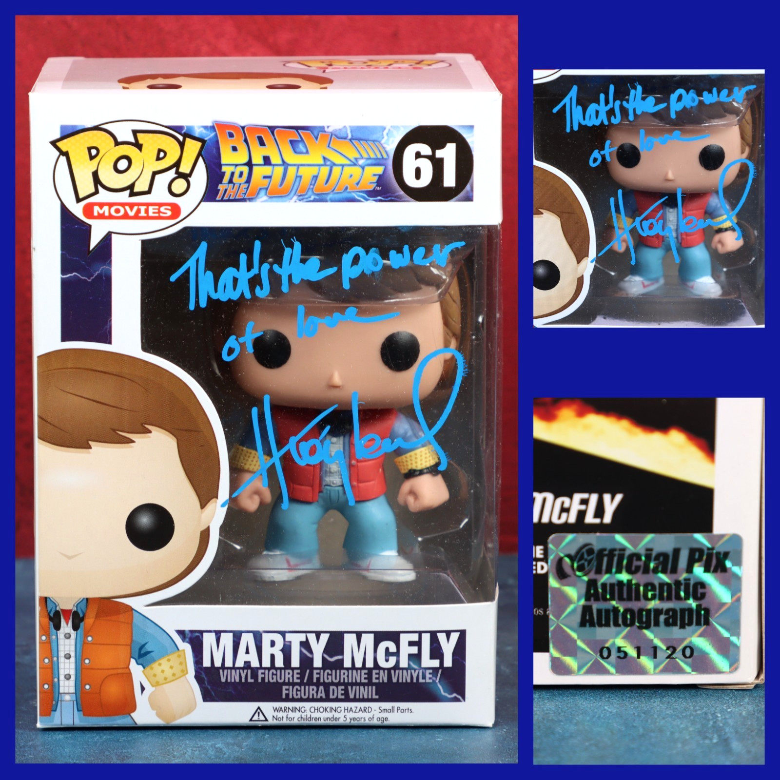 Funko Pop Signed BTTF Huey Lewis Inscribed 61 Marty Official Pix 2013 Protector