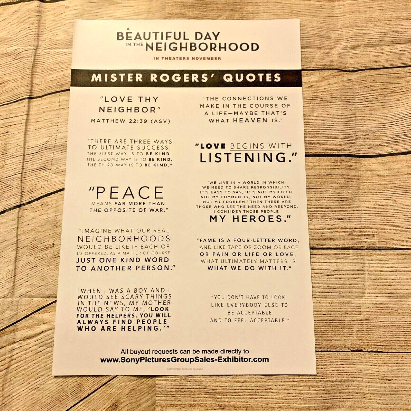 A Beautiful Day in the Neighborhood 11.25×17 Original Poster Mr Rogers Tom Hanks