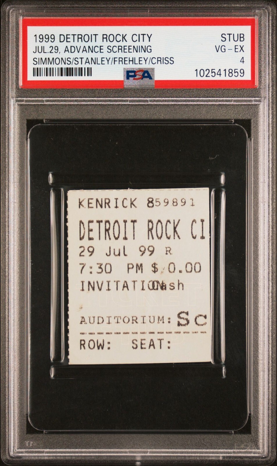 Detroit Rock City Movie Film Ticket Stub Advance Screening Simmons Stanley PSA 4