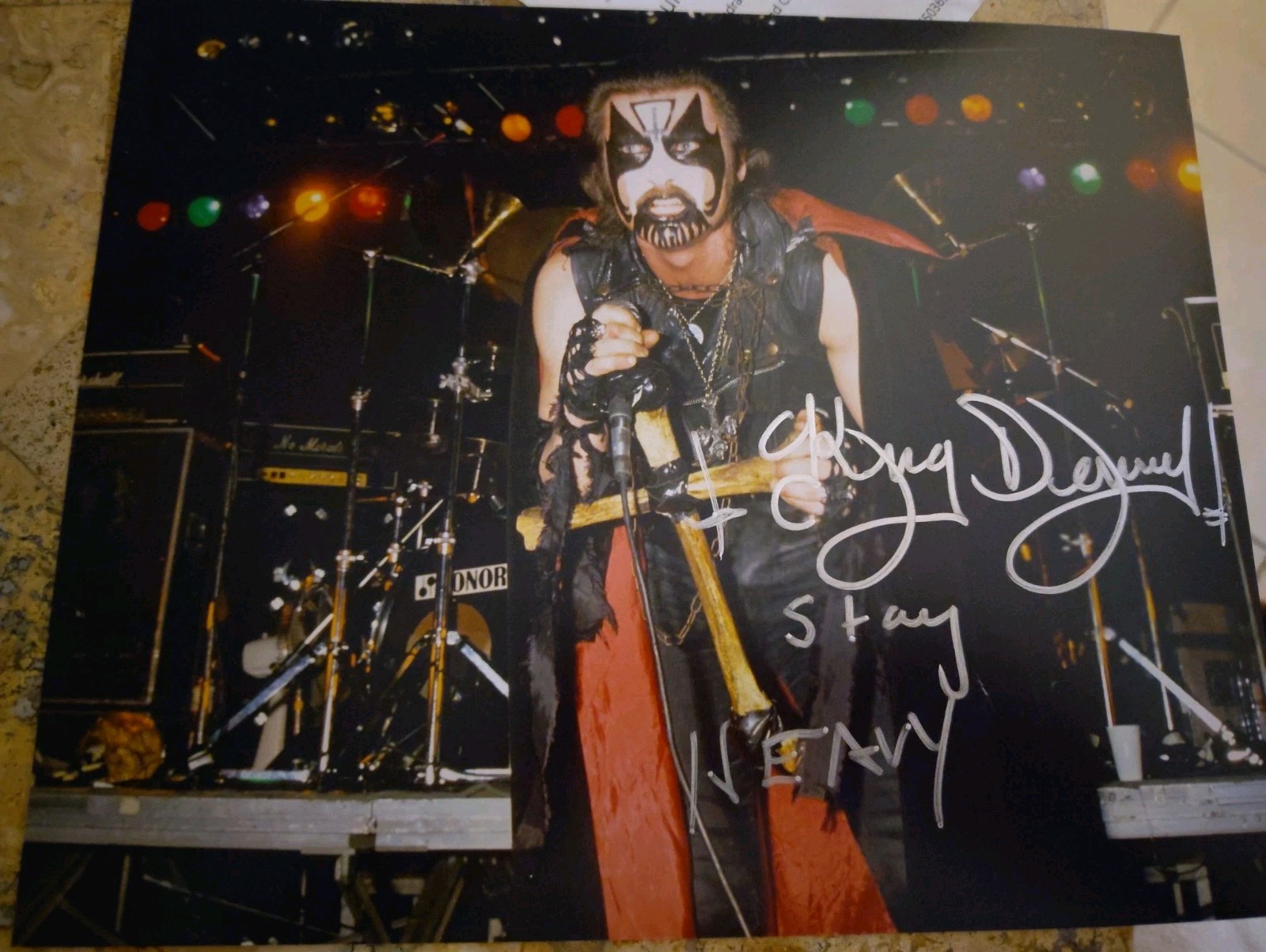 King Diamond Signed 8×10 Mercyful Fate Era. Very Rare Full Signature