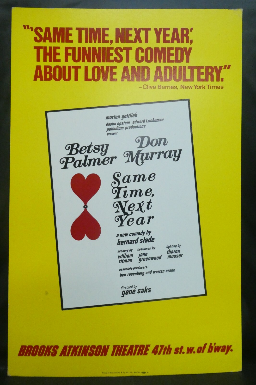 Same Time Next Year Comedy Theater Broadway Window Card Poster 14″ x 22″
