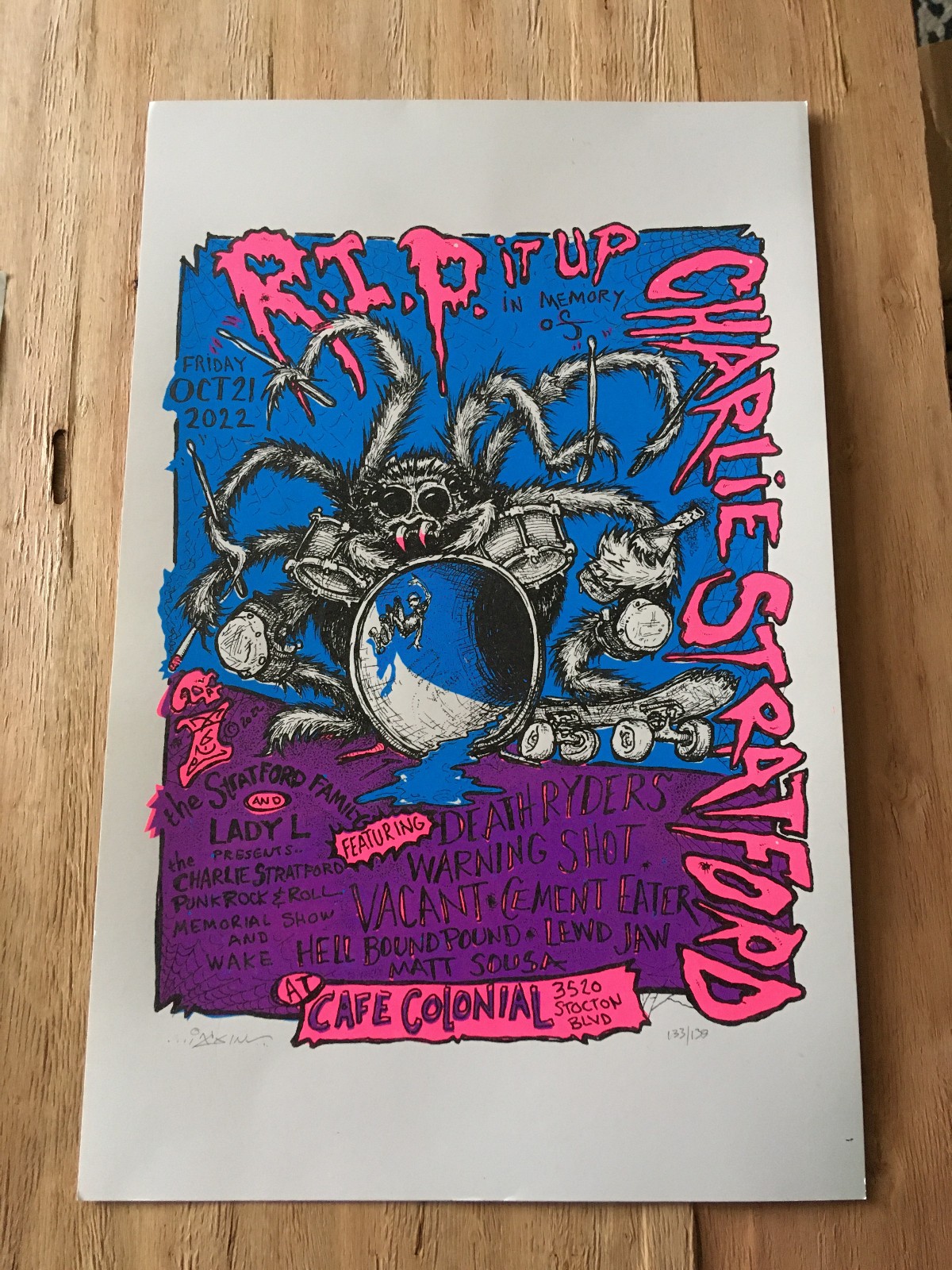 PAUL IMAGINE RIP Charlie Stratford poster 2022 signed ltd 133/139 SACTO punk