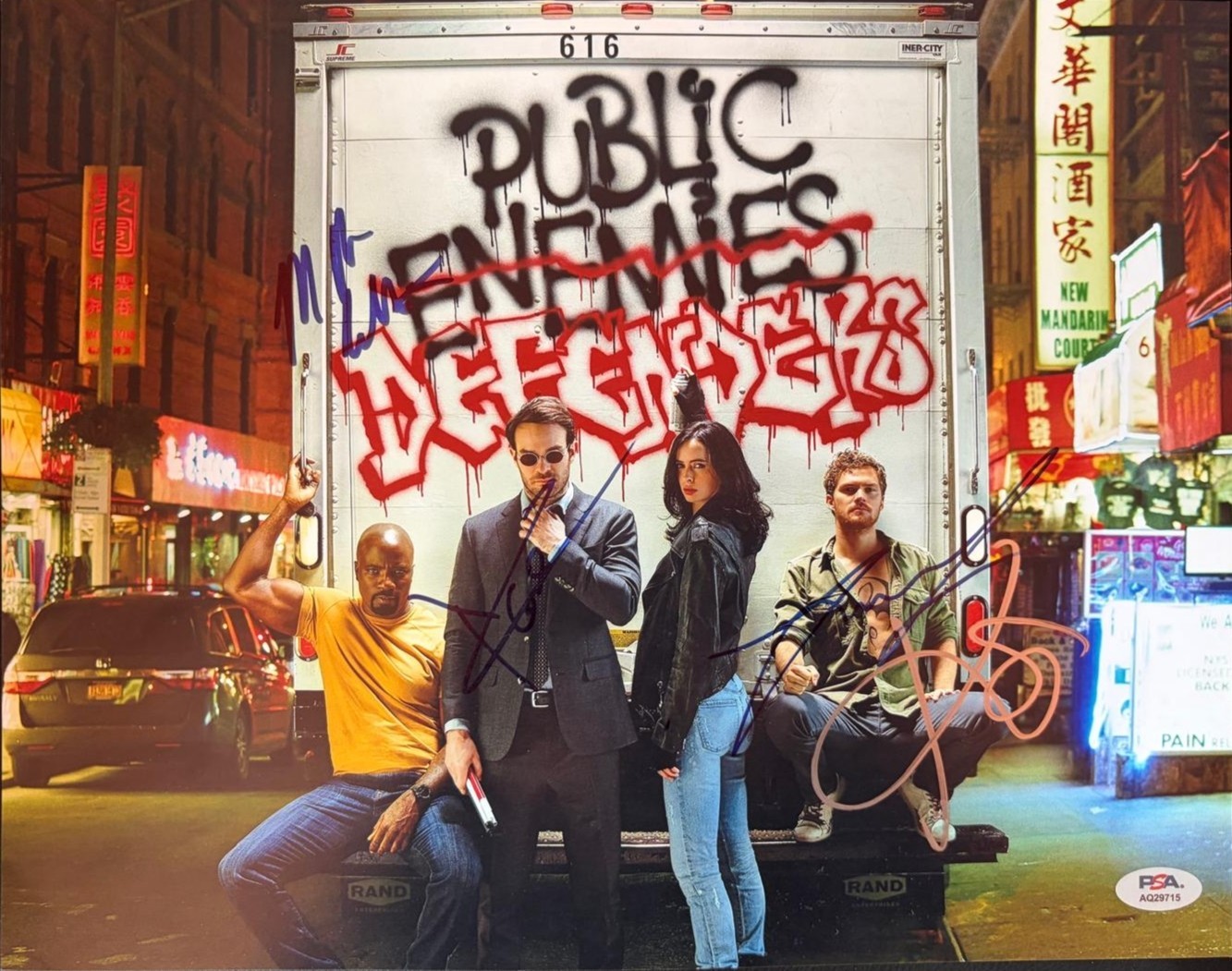 THE DEFENDERS MARVEL CAST SIGNED AUTO 11X14 PHOTO COLTER COX JONES RITTER PSA