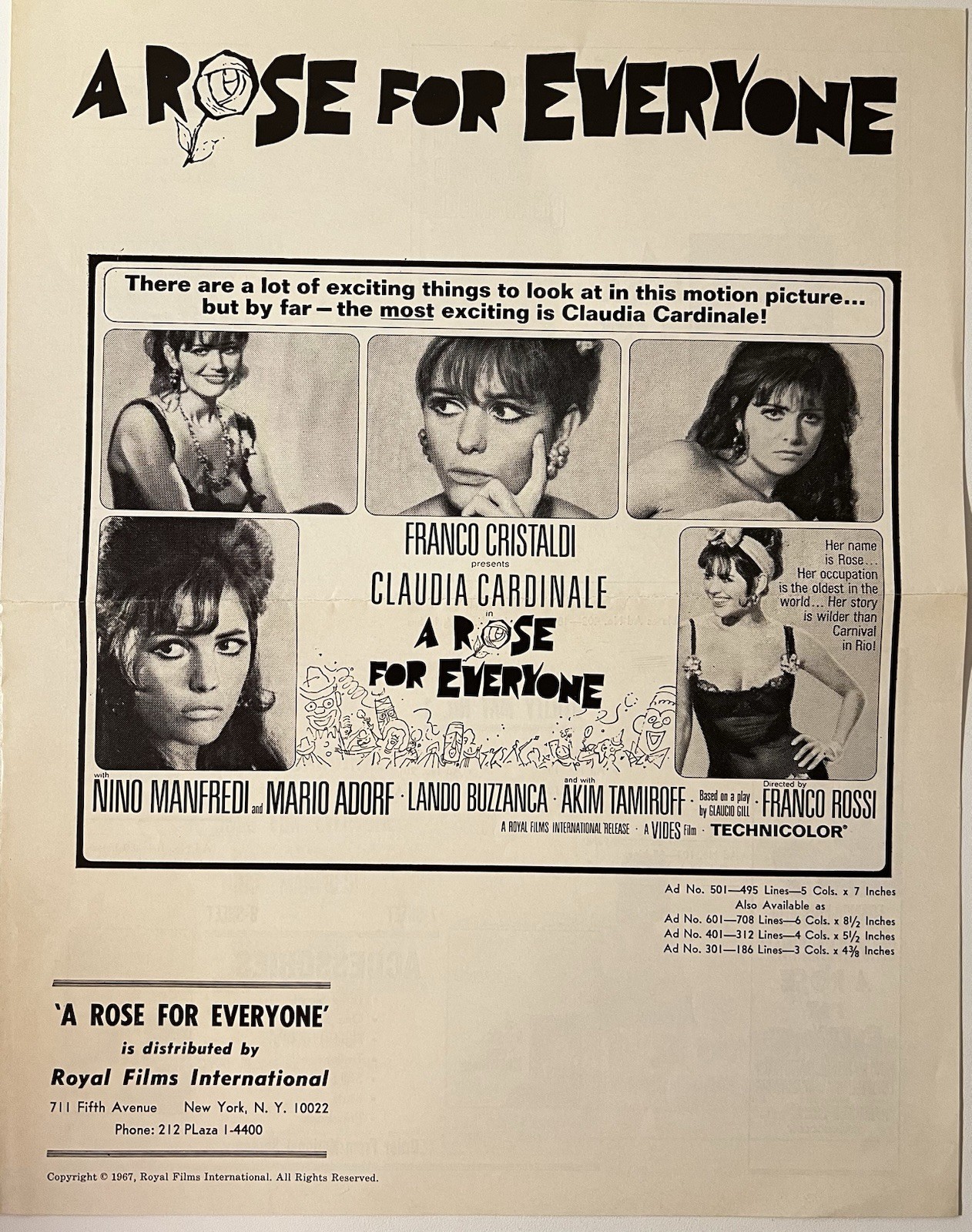 A Rose For Everyone Vintage 1967 Pressbook Claudia Cardinale Film Ads