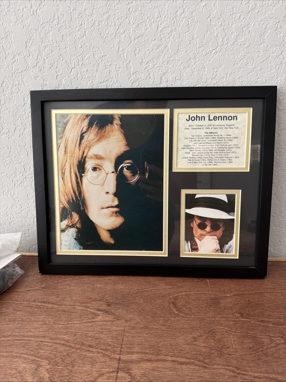 Framed Collage Memorabilia Display Featuring John Lennon Approximately 16”x13”