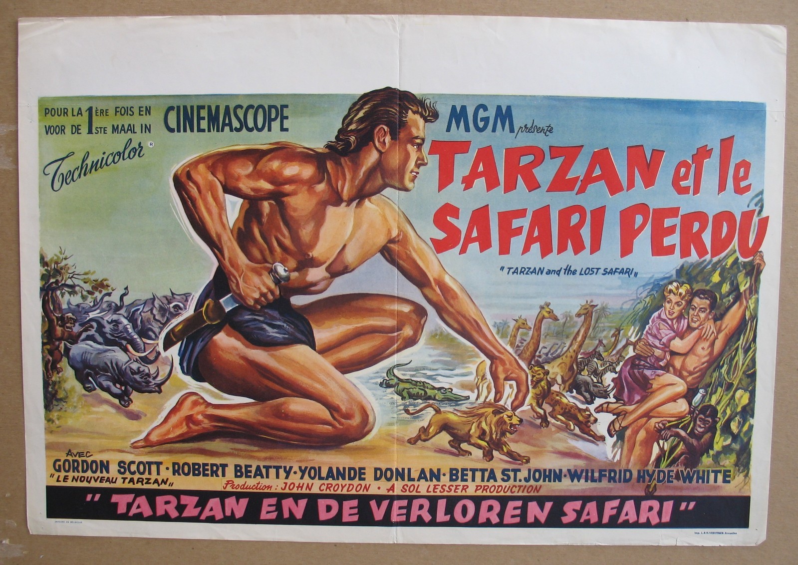 TARZAN AND THE LOST SAFARI (1957) Belgian Poster, Gordon Scott, Betta St. John