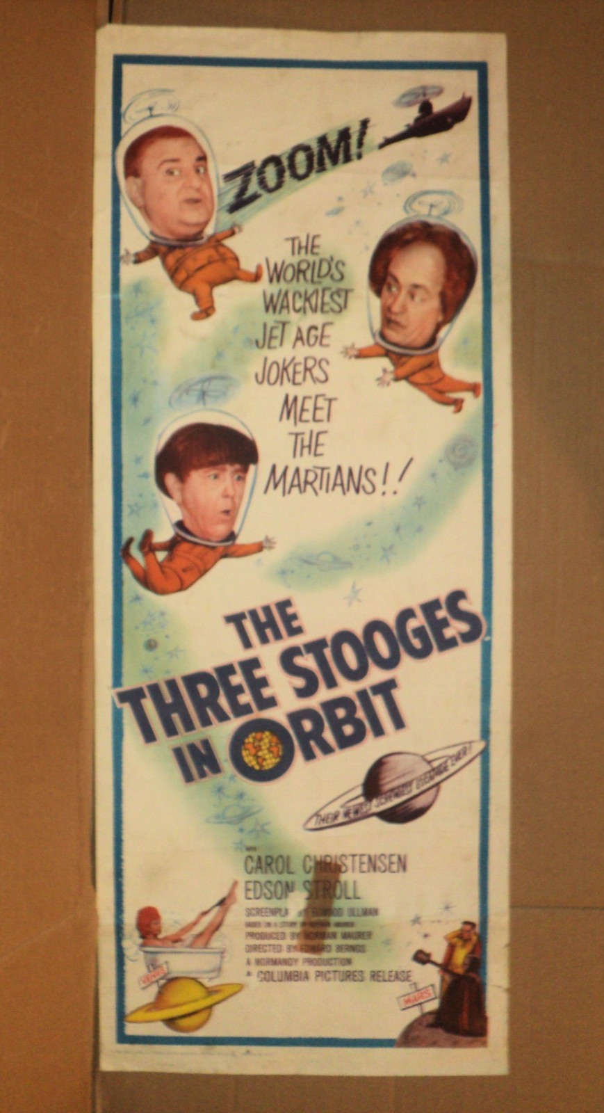 THE THREE STOOGES IN ORBIT 1962 Daybill Movie Poster 3 Stooges 14″ x 35″