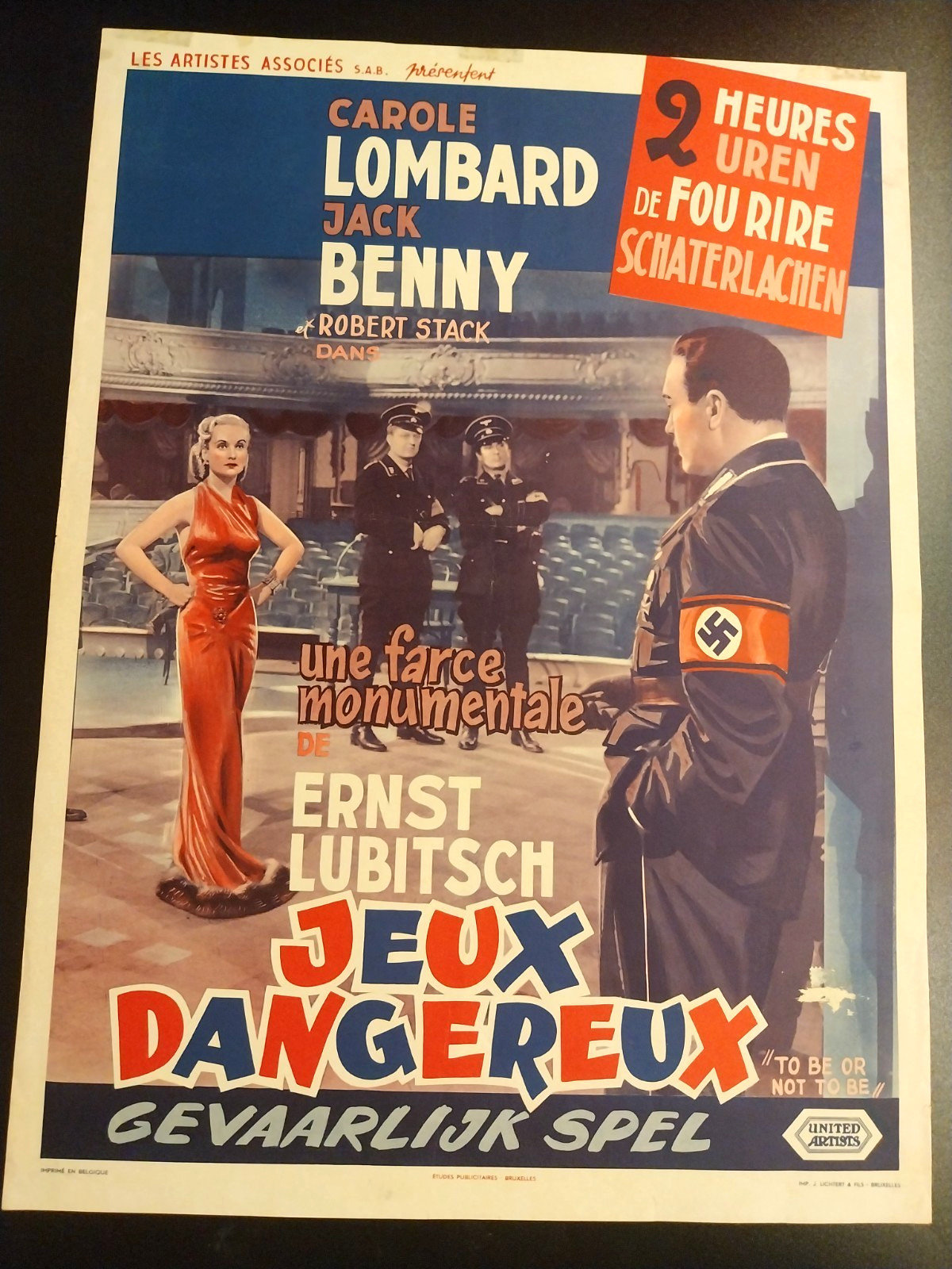 To Be Or Not To Be / Vintage Belgian Movie Poster / Carole Lombard & Jack Benny