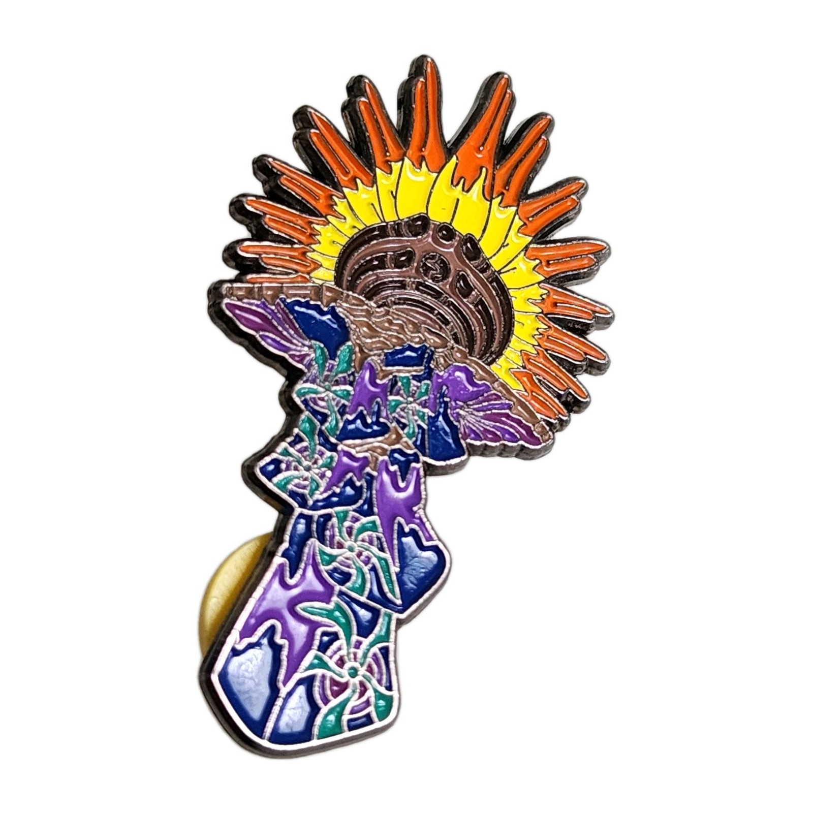 Bassnectar Torch Sunburst Enamel Pin EDM Festival Double Post 2014