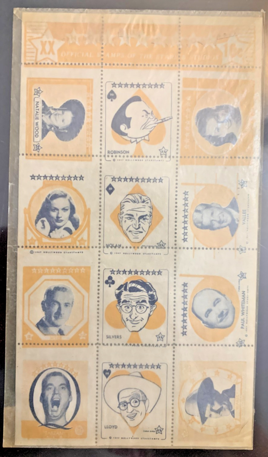 1940s NM-Mint Johnny Weismuller TARZAN Stamps Of The Stars & Studios. Full Sheet