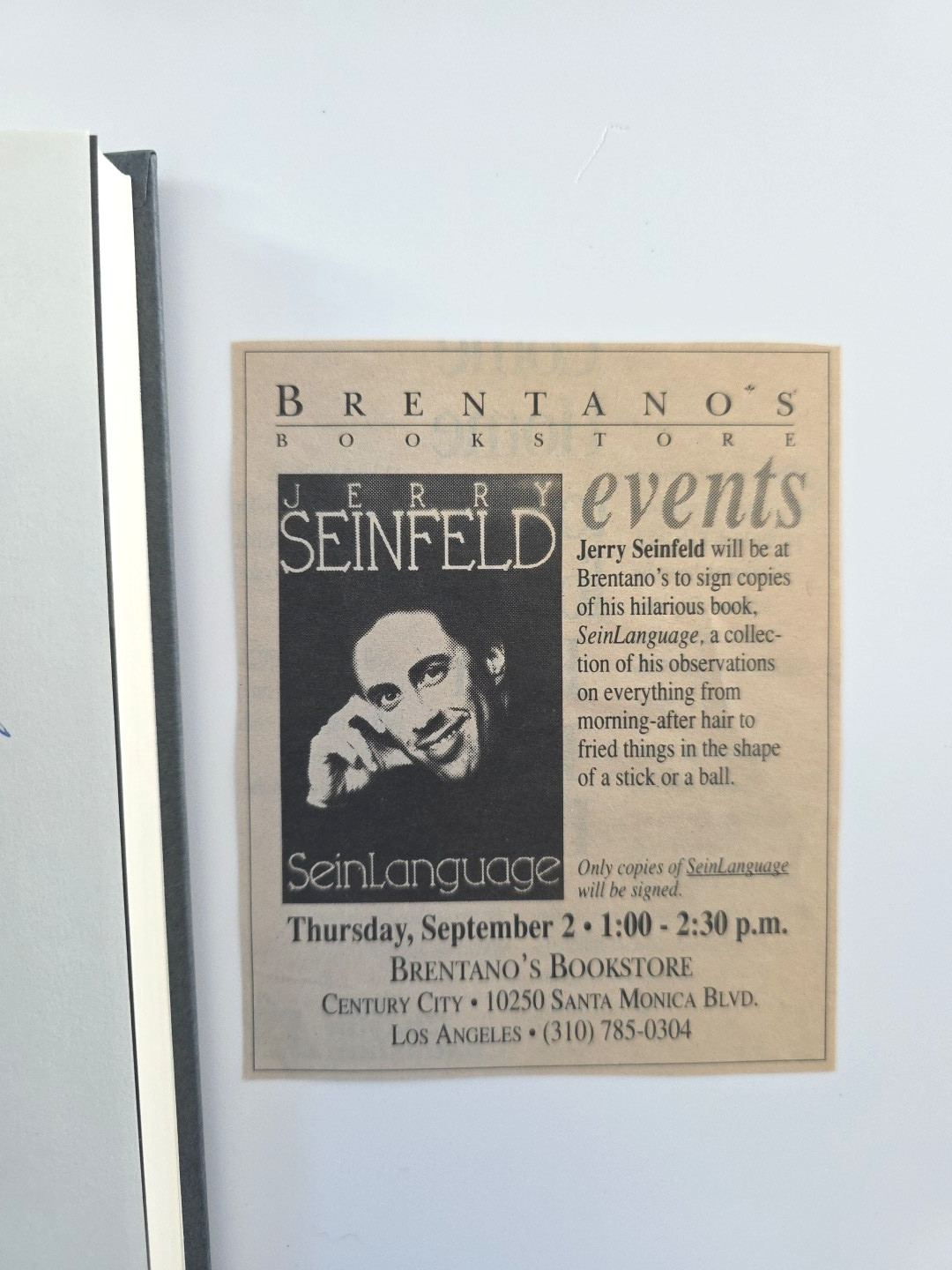 Jerry Seinfeld Signed Book Seinlanguage Full Early Signature Bookstore Signed