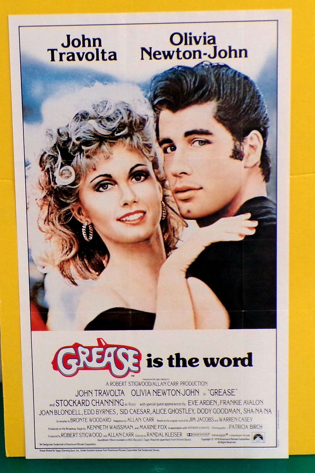 GREASE Is The WORD Poster 20″ X 12″ TOPPS 1981 Olivia Newton-John John Travolta