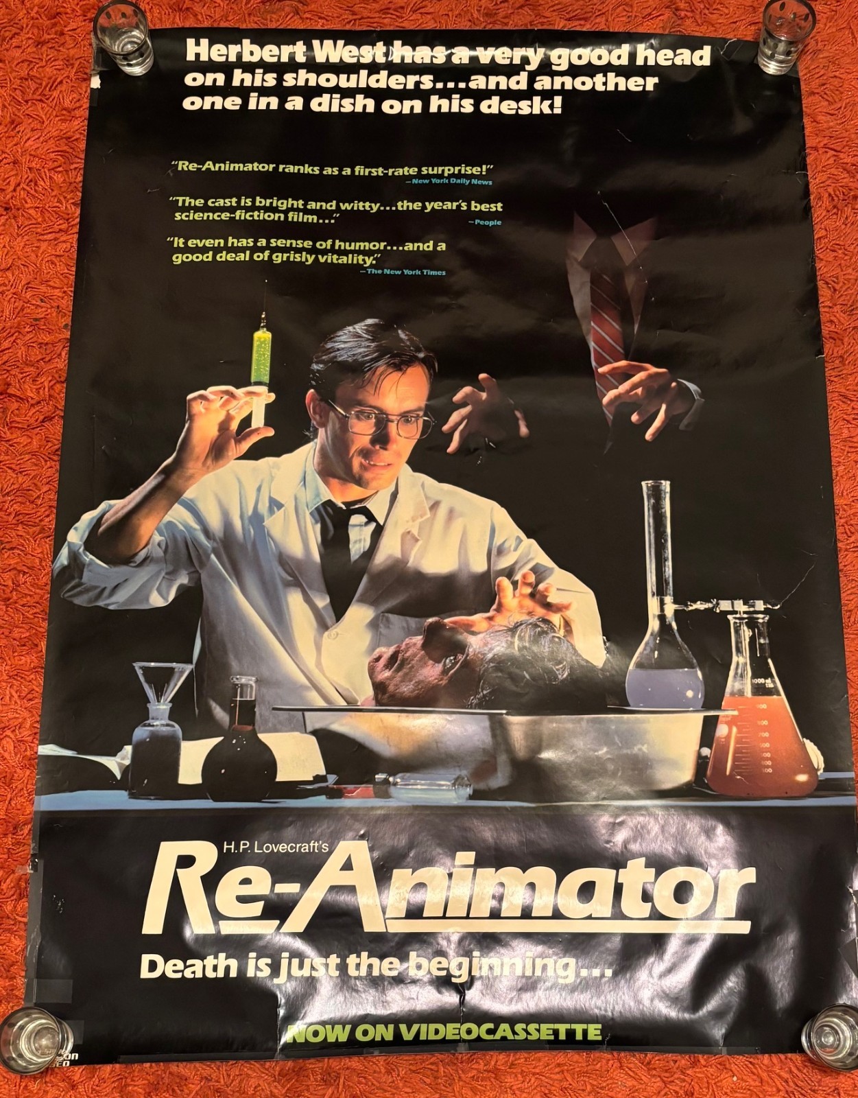 Vintage original RE-ANIMATOR cult horror poster 1985 41″ x 27″ NO REPRODUCTION!