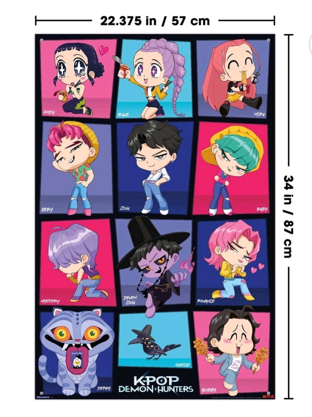 Netflix Kpop Demon Hunters (2025) Wall Poster Chibi Grid 34L” X 22.4W”, Unframed