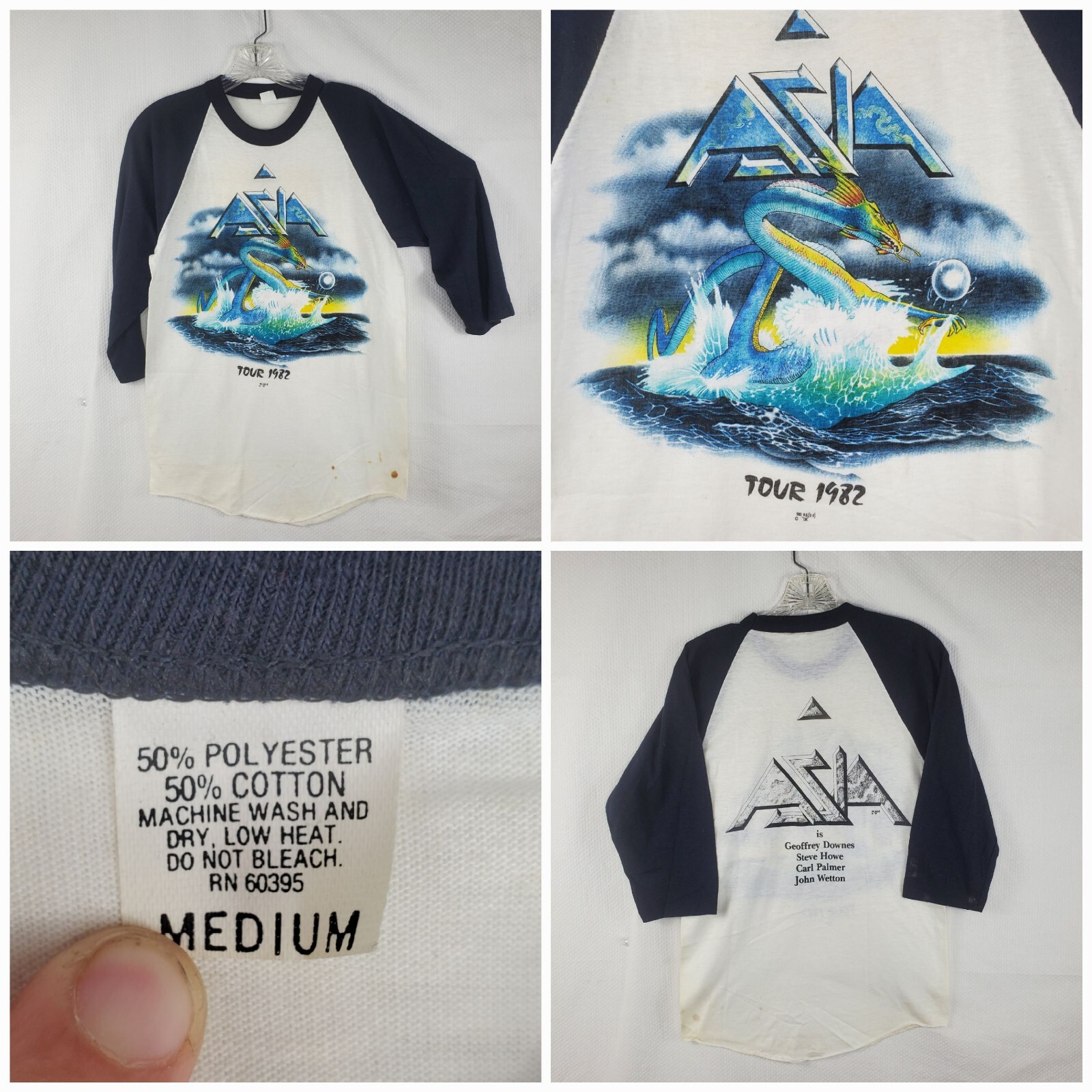 NEW VTG Asia 1982 Tour 50/50 Raglan 3/4 Sleeve Baseball T-Shirt Medium Deadstock