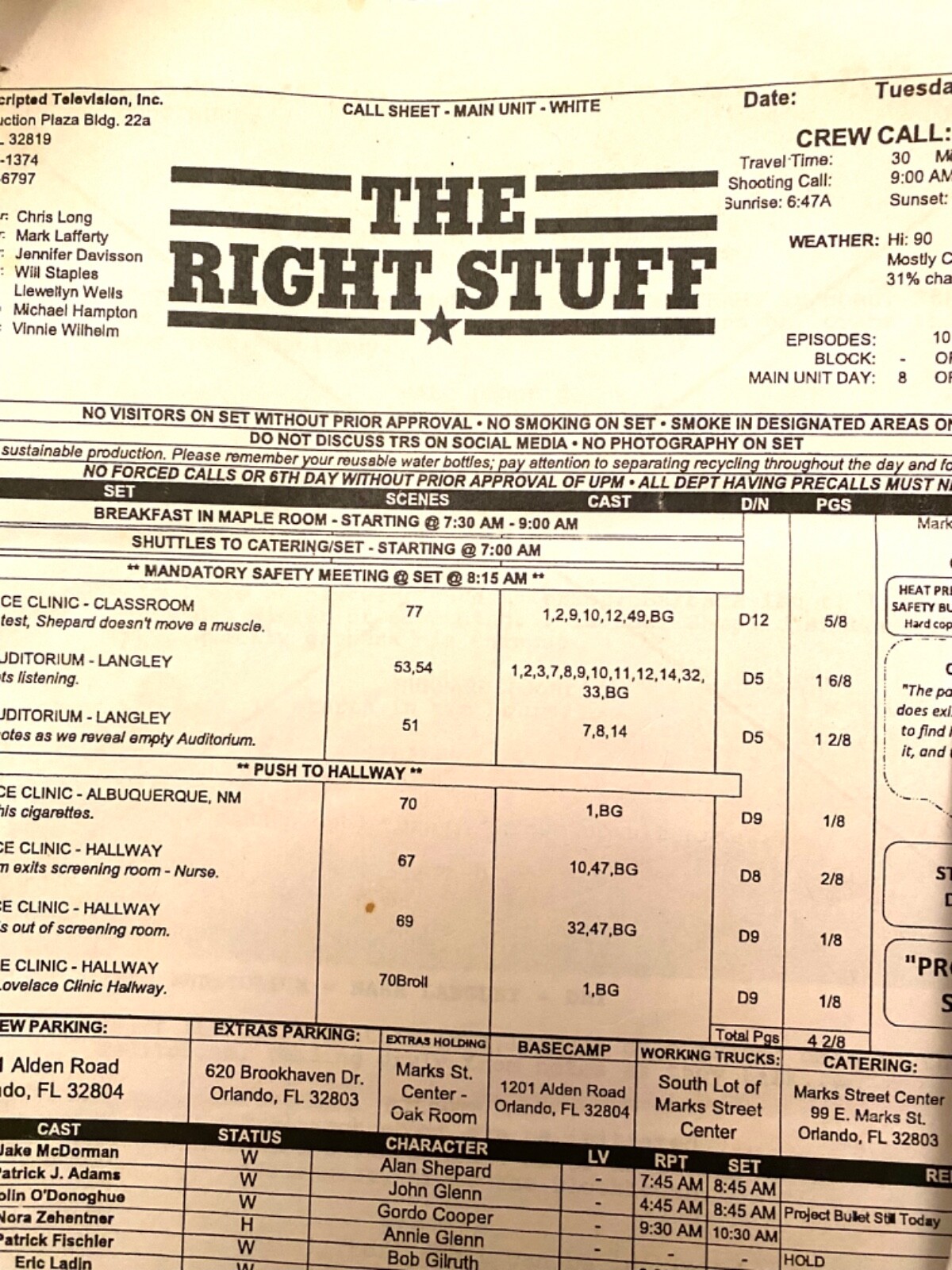 The Right Stuff Disney 2020 TV Series Script / Crew SIDES from ep 1 & 2