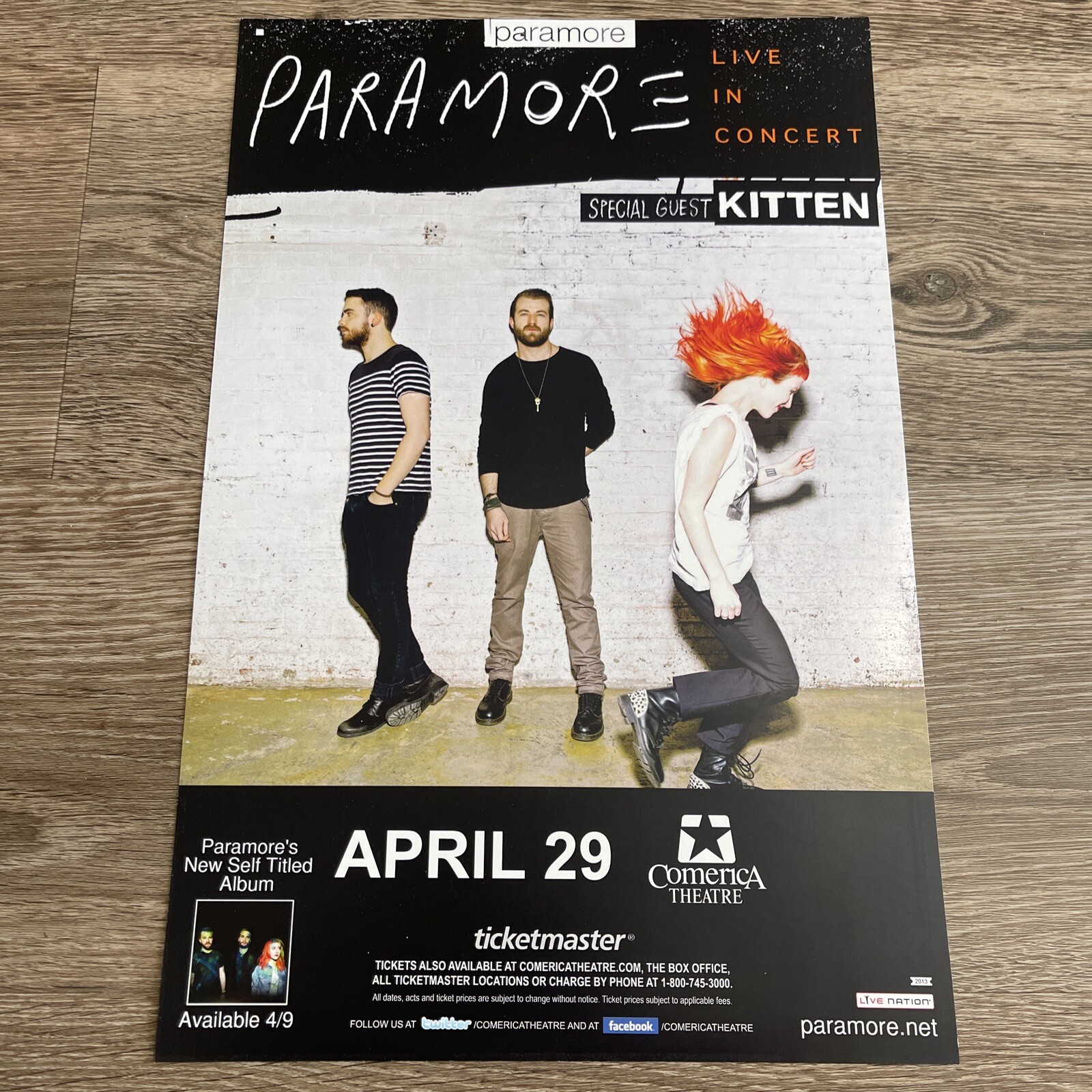 paramore Live Concert Kitten poster 2013 11×17” Comerica Phoenix AD