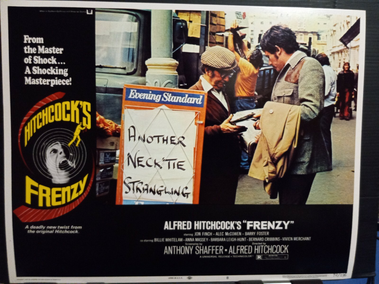 Lobby Card 1972 FRENZY Alfred Hitchcock Jon Finch news stand necktie strangling
