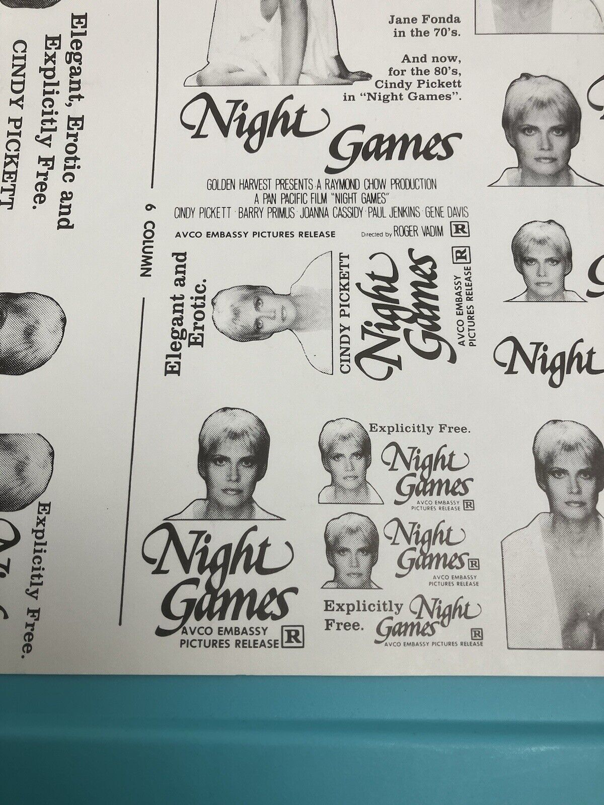 NIGHT GAMES Movie Mini Ad Sheet Vintage Promo Advertising Poster Clip Art