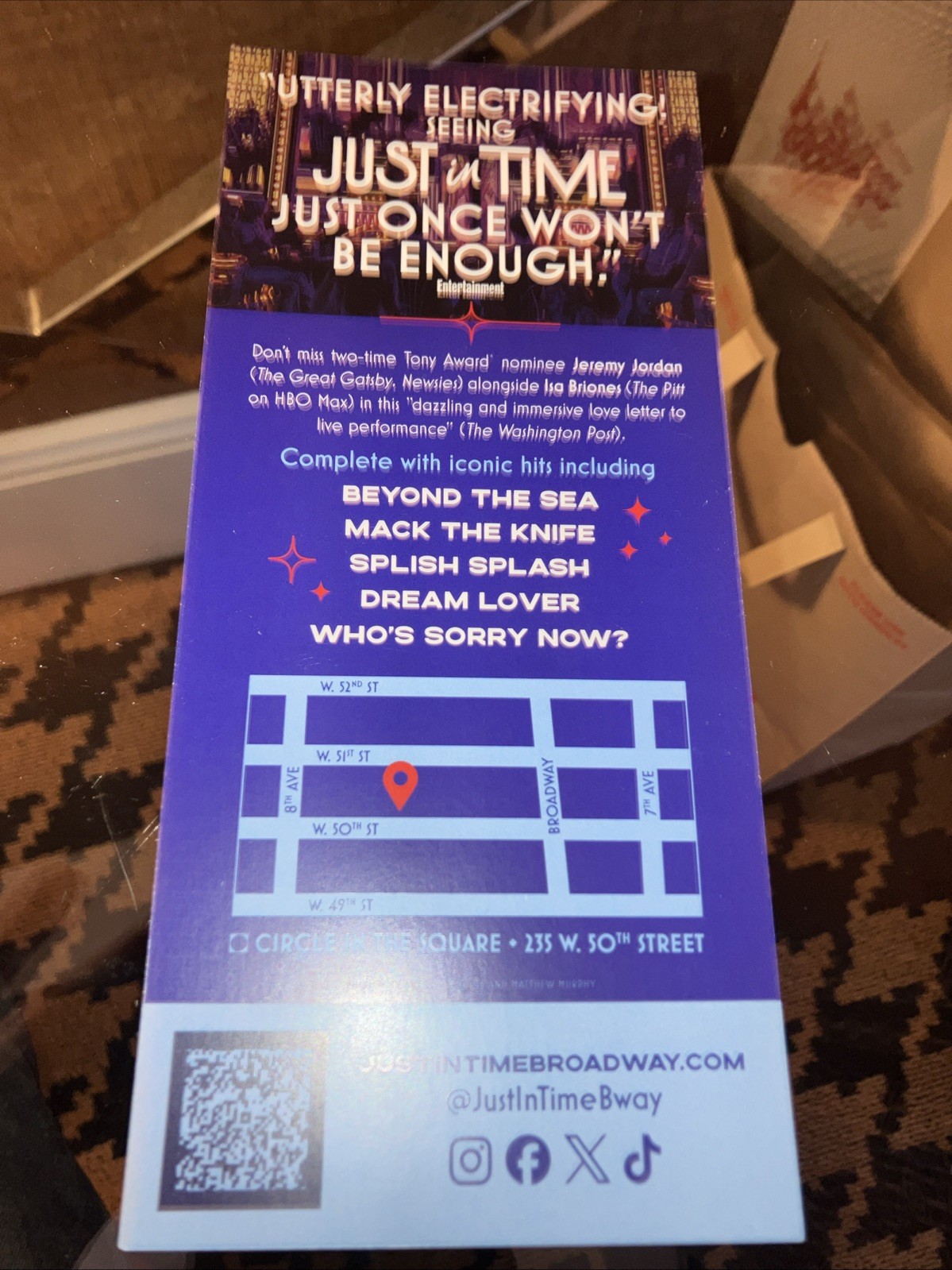 JUST IN TIME Musical Jeremy Jordan Bobby Darin Flyer Isa Briones Of The Pitt
