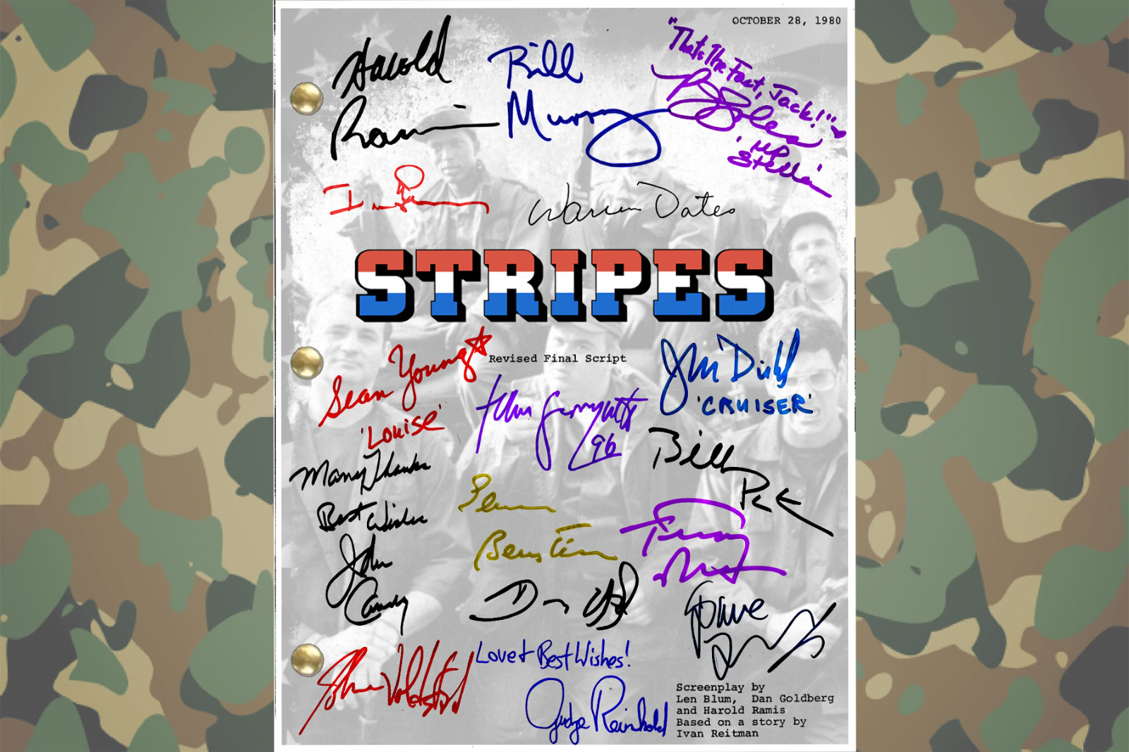 Stripes Movie Script Signed Autograph Reprints 125 Pages | Comedy