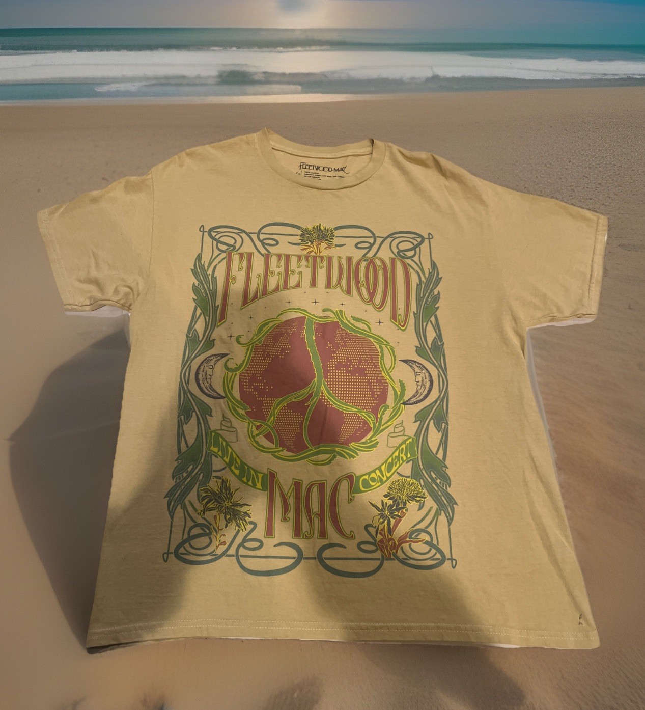 Fleetwood Mac Band Logo Live Concert Shirt M/L Medium Large Tan Official Vintage
