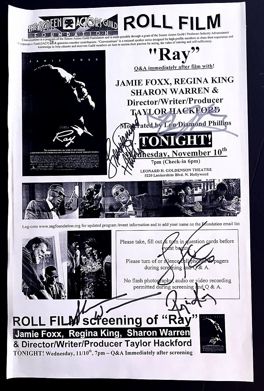 “Ray” SAG Screening Poster 2004 Signed Jamie Foxx Taylor Hackford Regina King +2
