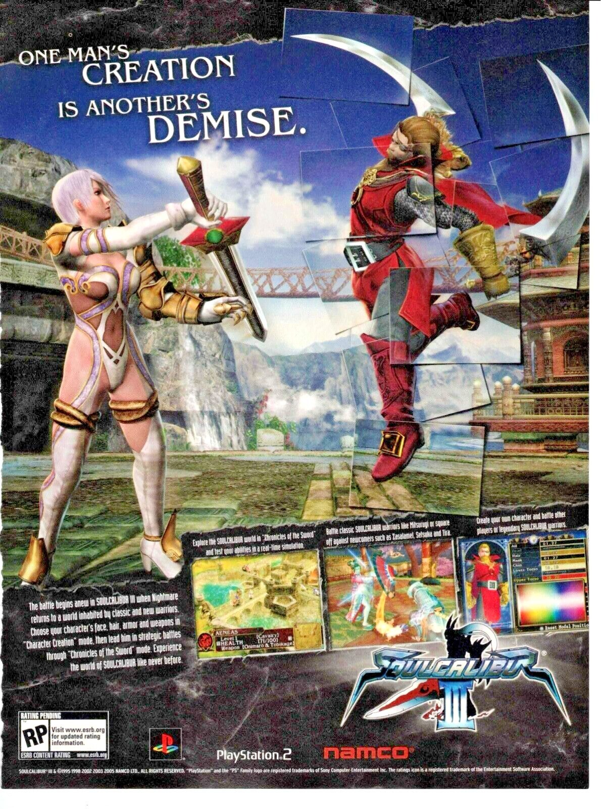 Original Retro 2005 Soulcalibur III PS2 Namco video game print ad