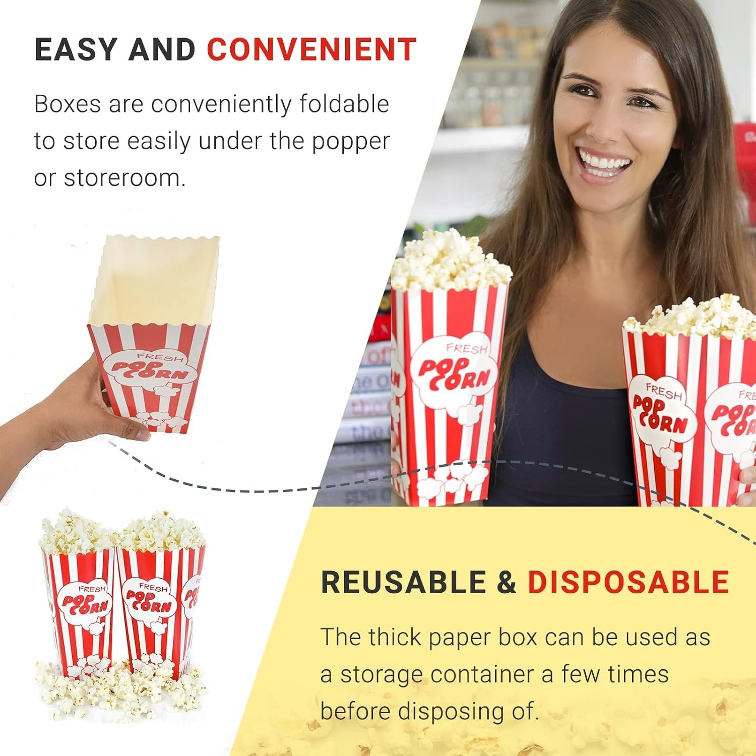 15 Collapsible Popcorn Boxes – Large 46 oz, Perfect for Nostalgic Gatherings