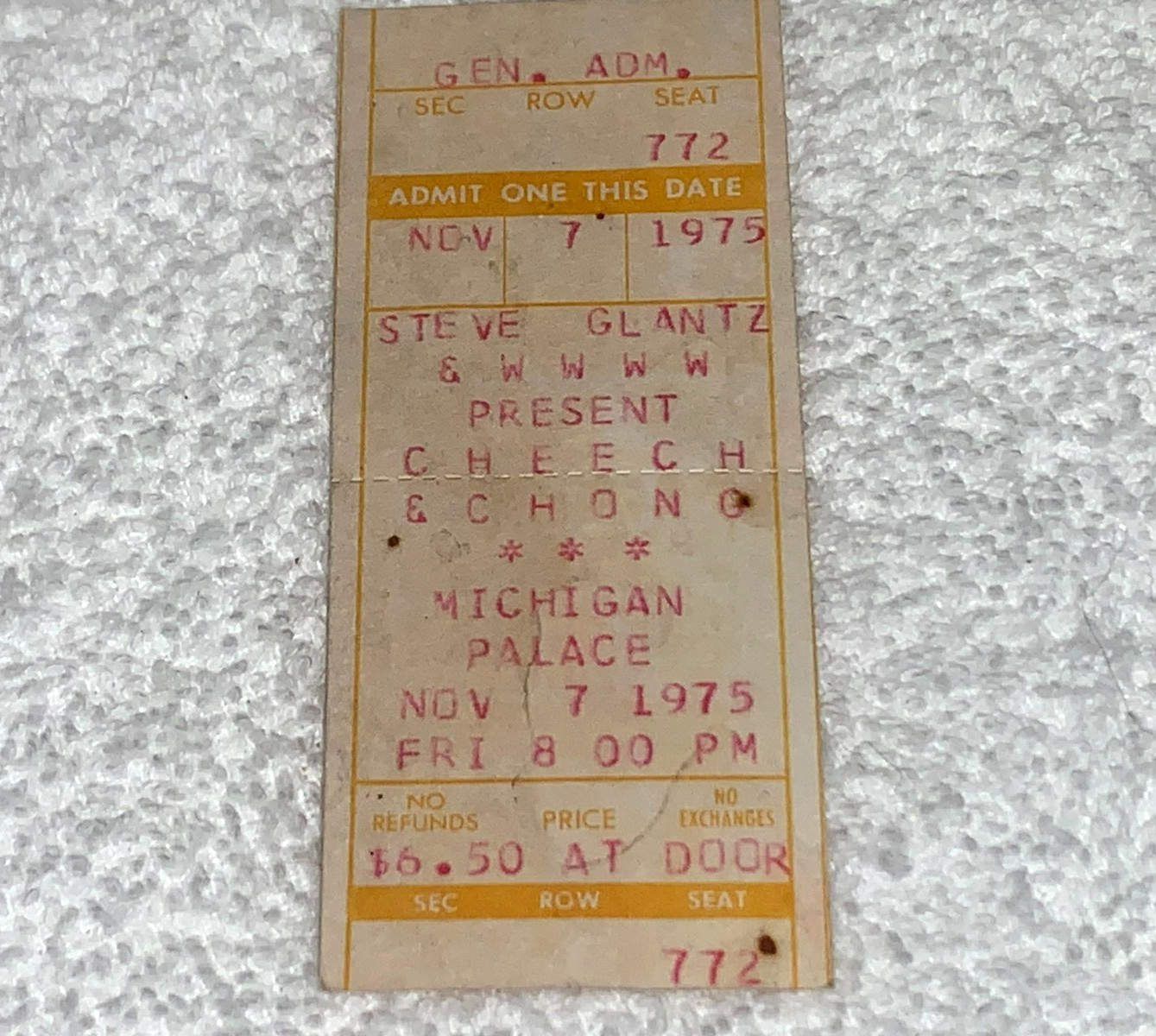 CHEECH & CHONG 1975 Ticket Michigan Concert Palace Detroit Stand Up Comedy USA