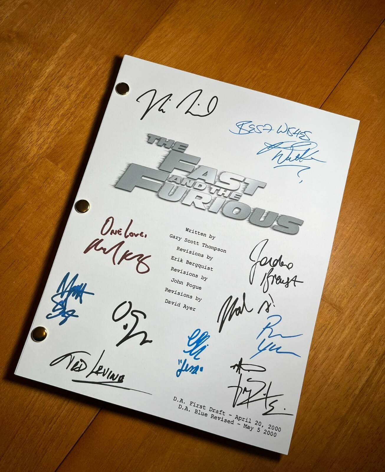 The Fast and the Furious Script Signed- Autograph Reprints- 104 Pages