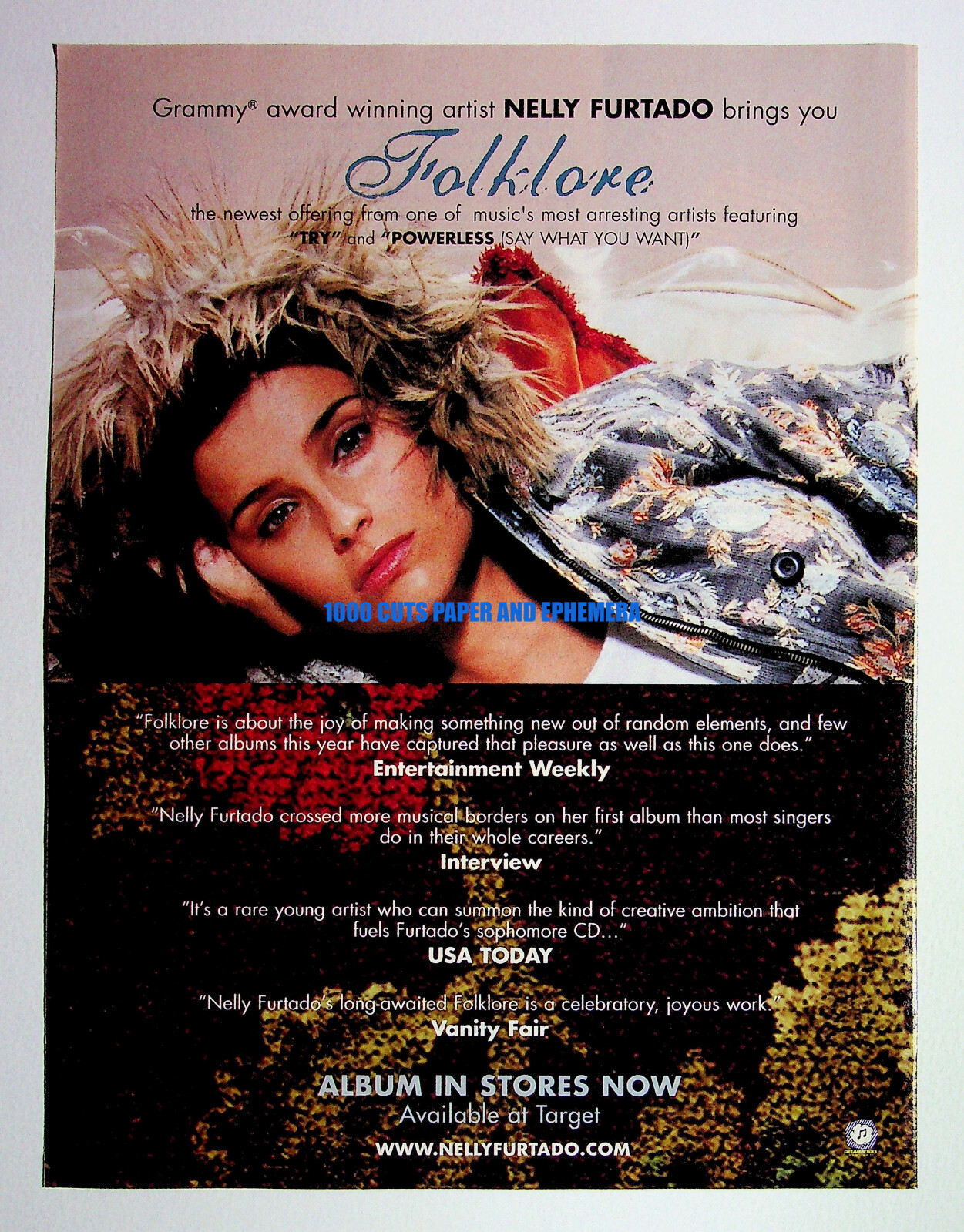 Nelly Furtado Folklore DreamWorks Records 2003 Print Magazine Ad Poster ADVERT