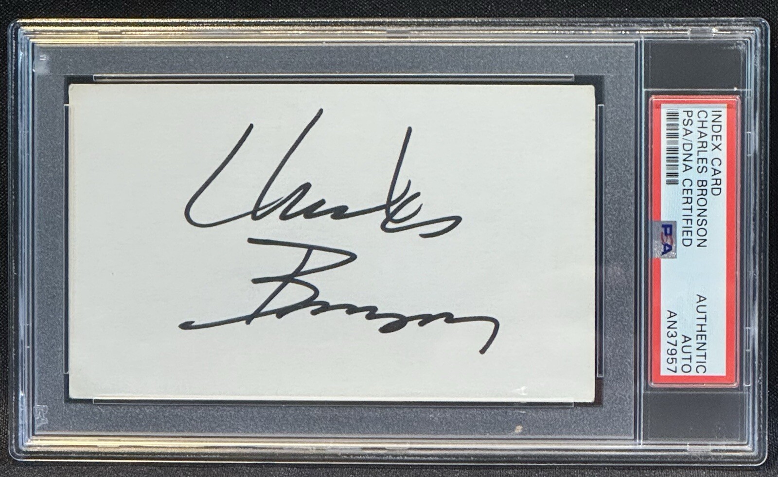 PSA DNA Charles Bronson Signed ✍️ Auto Encapsulated 3×5 Index Card (1921-2003)