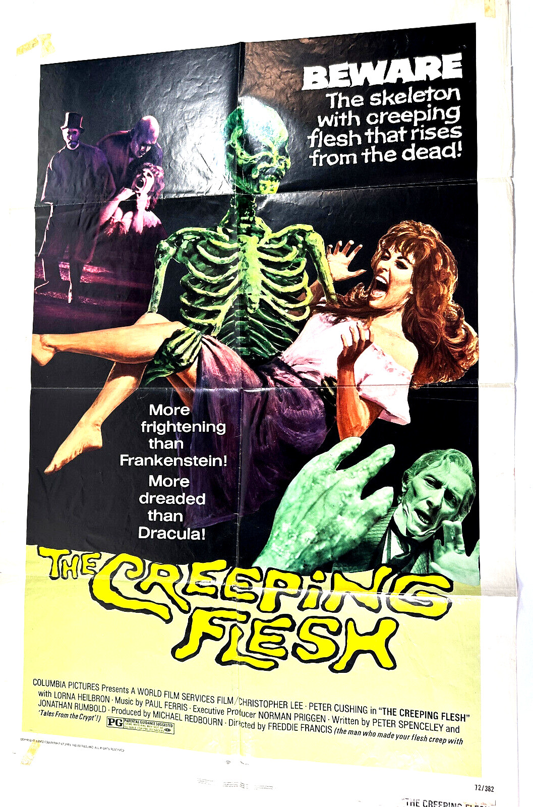 vtg 1972 Creeping Flesh Horror Poster Christopher Lee Peter Cushing Hammer