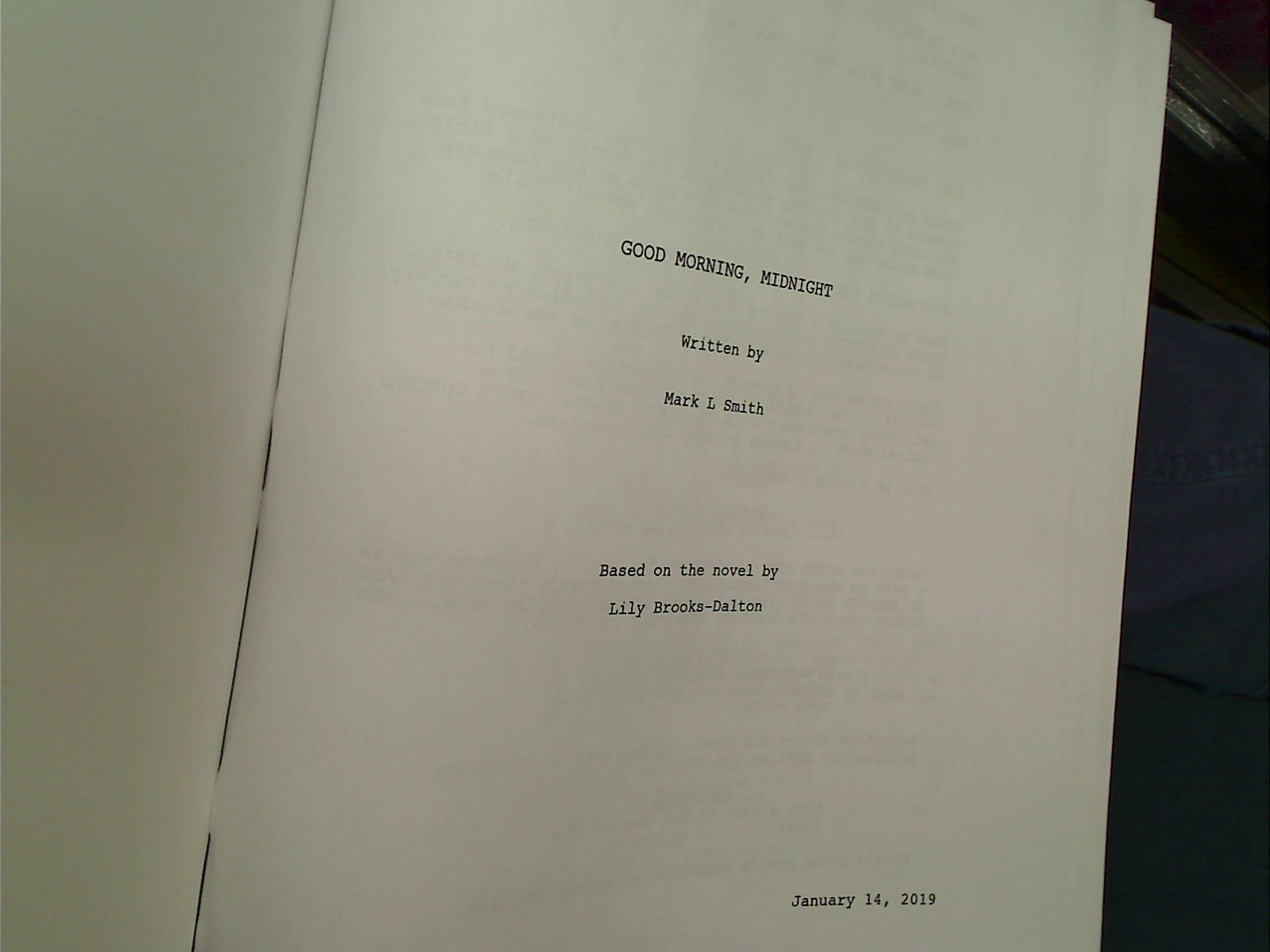 good morning, midnight – SCRIPT BY MARK L. SMITH, MADE INTO THE MIDNIGHT SKY
