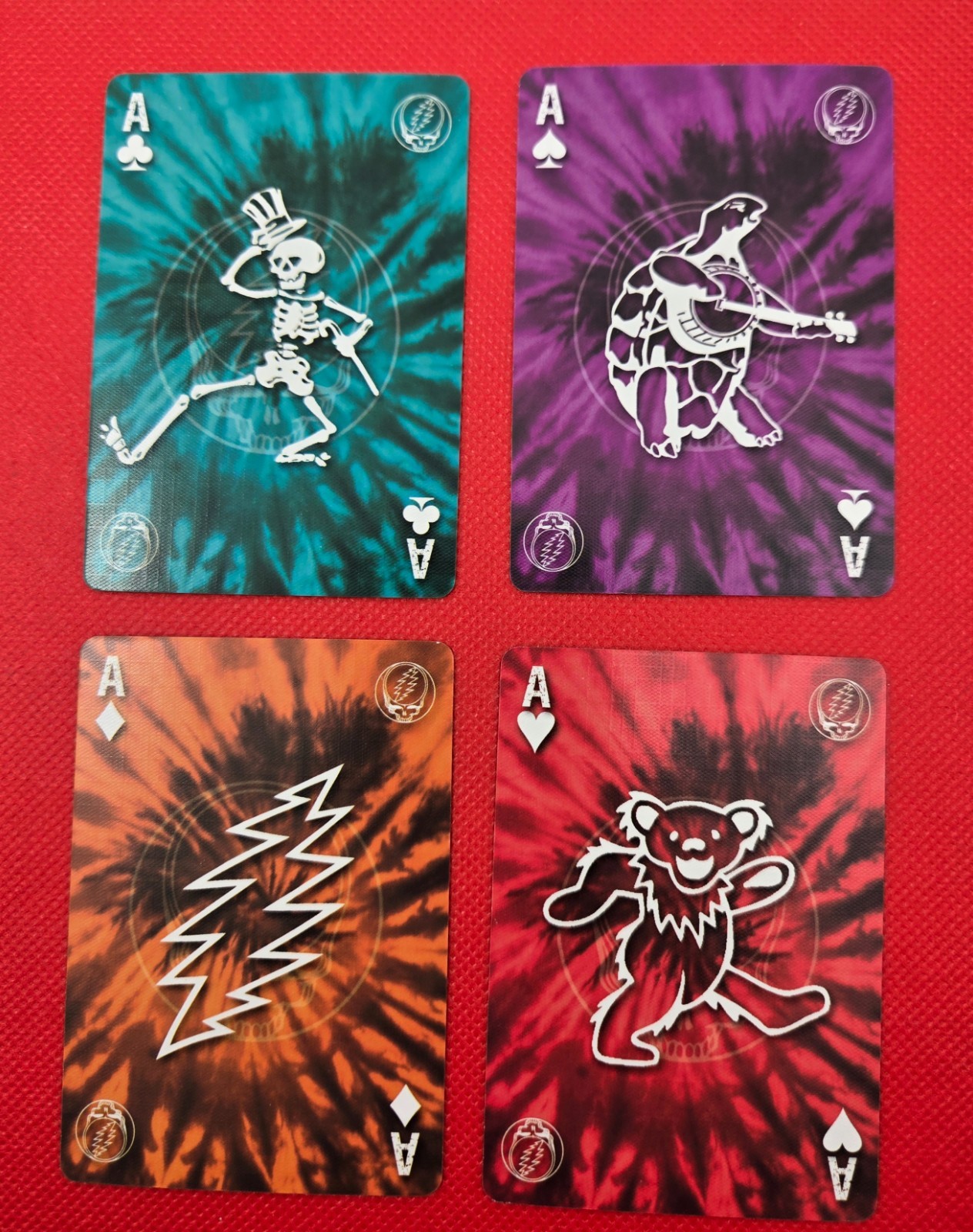 Grateful Dead Aces Tie-Dye Playing Cards Lot of 4 Bears Turtle Skeleton 2011