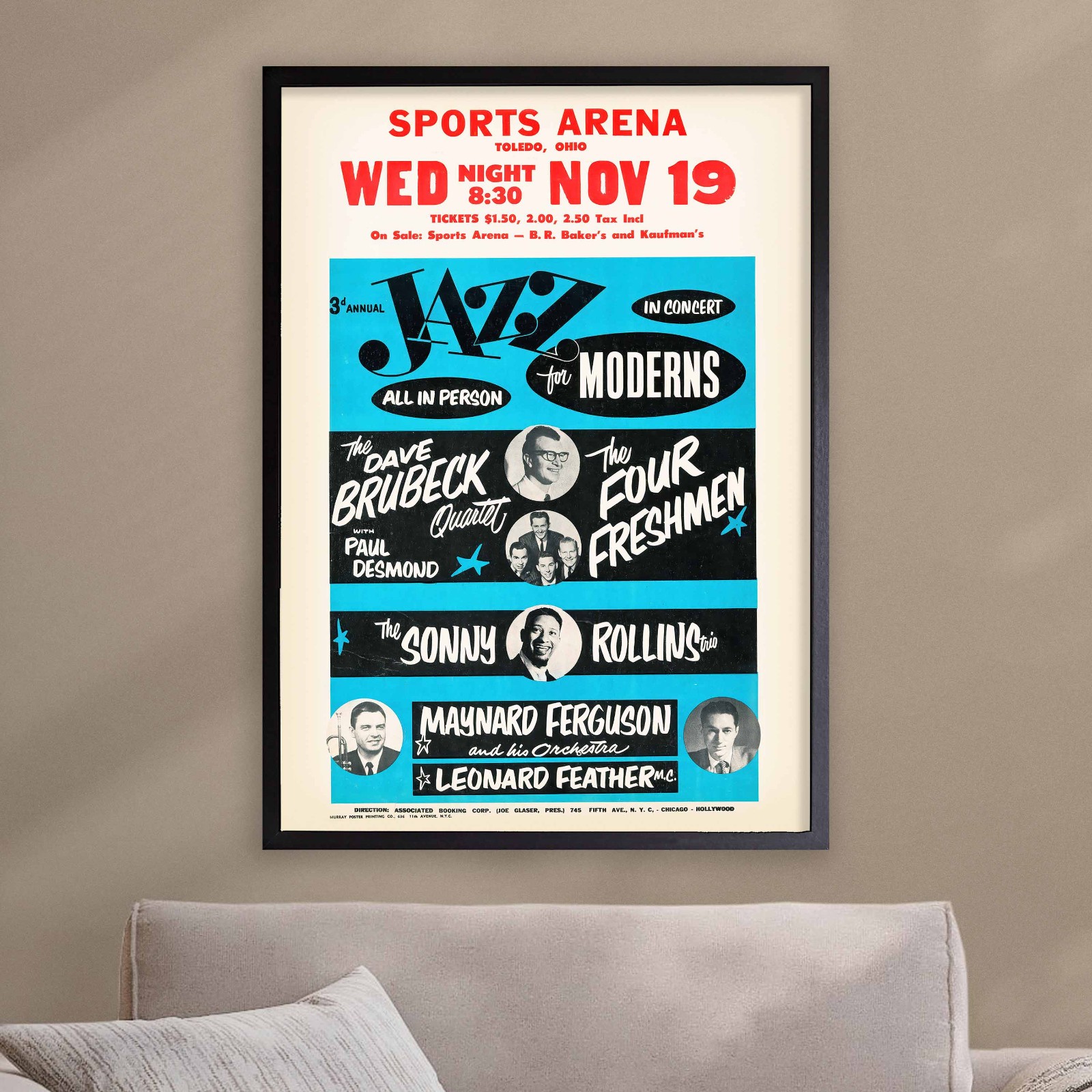Dave Brubeck – Sonny Rollins – Four Freshmen poster – Toledo Sports Arena – 1958