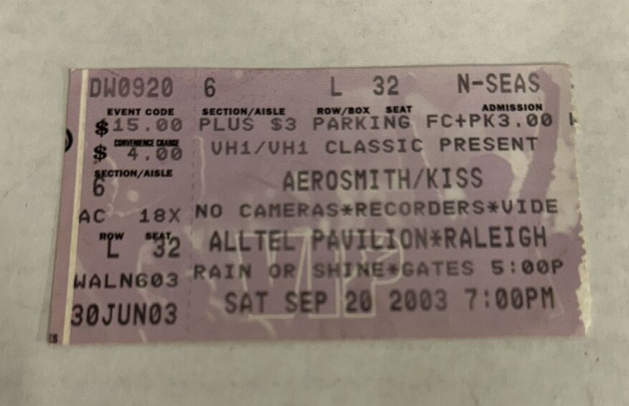 Kiss Aerosmith VH1 Classic Alltel Pavilion Raleigh Event Ticket Stub 9/20/2003