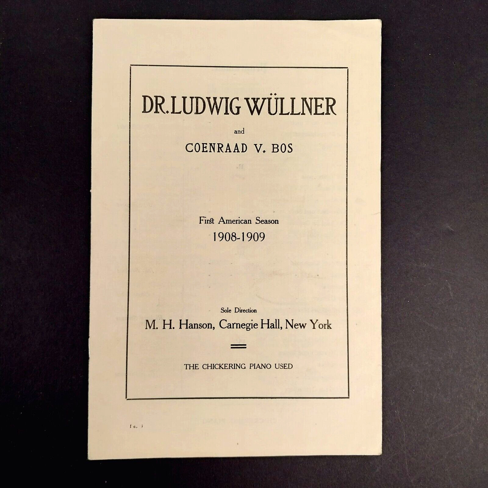 Originaal 1909 Carnegie Hall New York Theater Program Dr Ludwig Wullner – RARE!