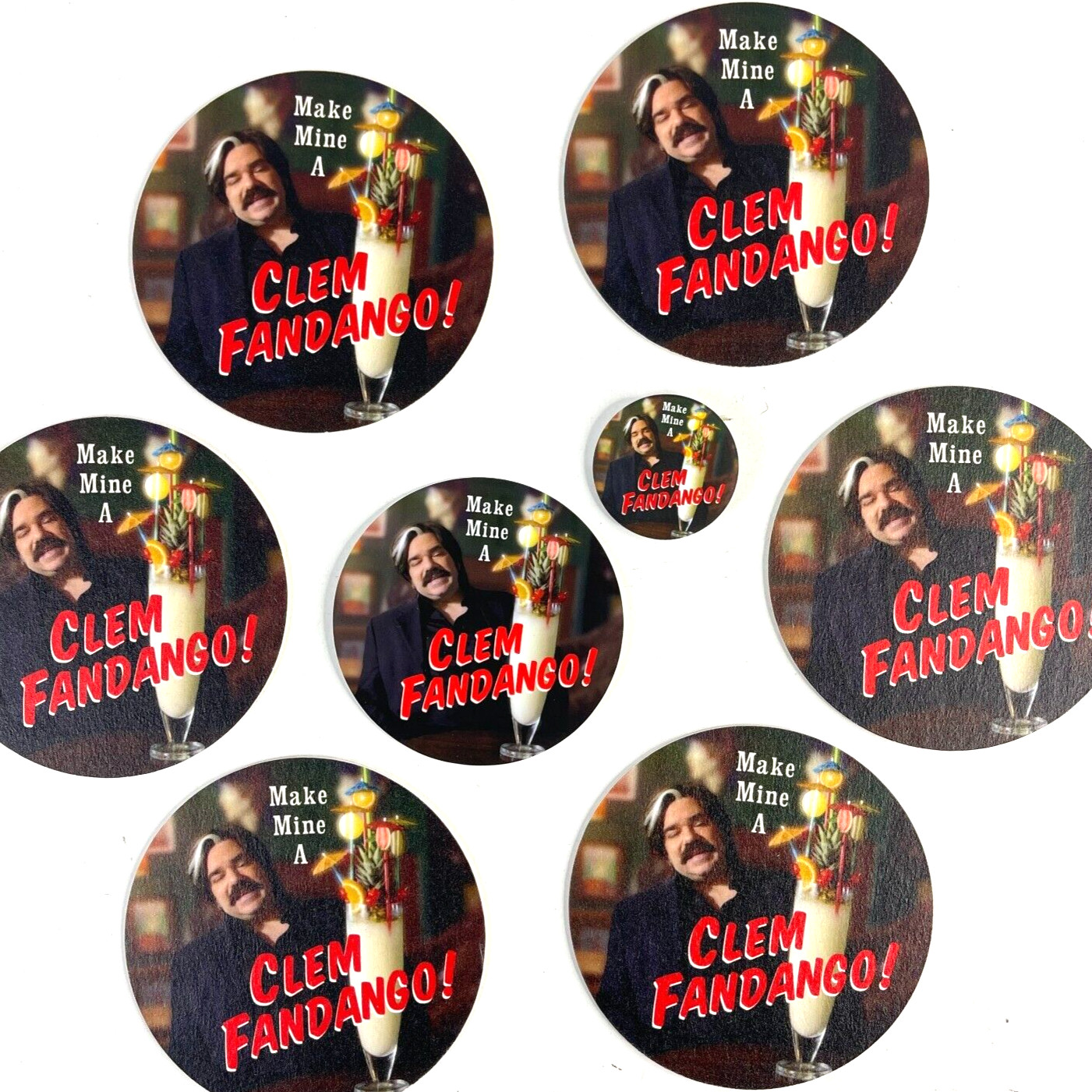 Clem Fandango Toast of London Cocktail Drink Coasters Button Sticker 8 Piece Lot